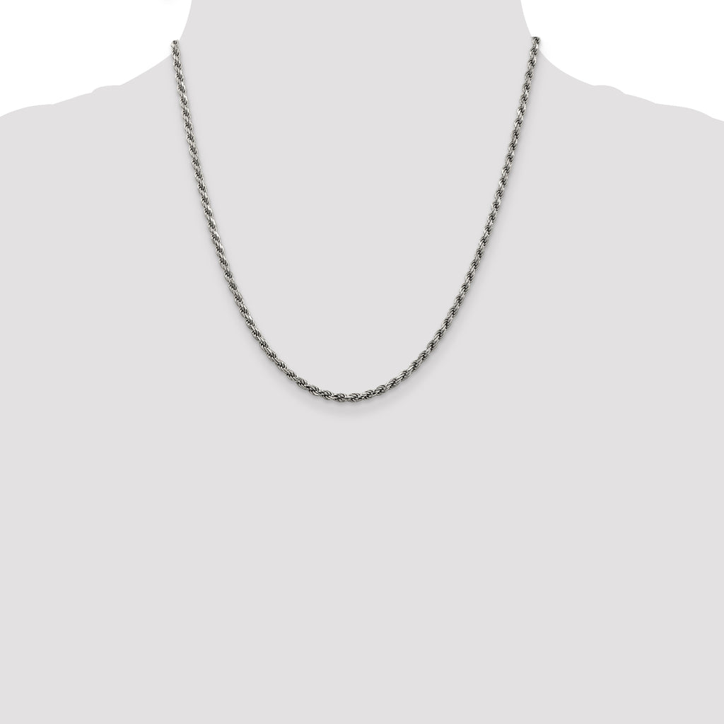 Sterling Silver Rhodium-plated 2.75mm Diamond-Cut Rope Chain