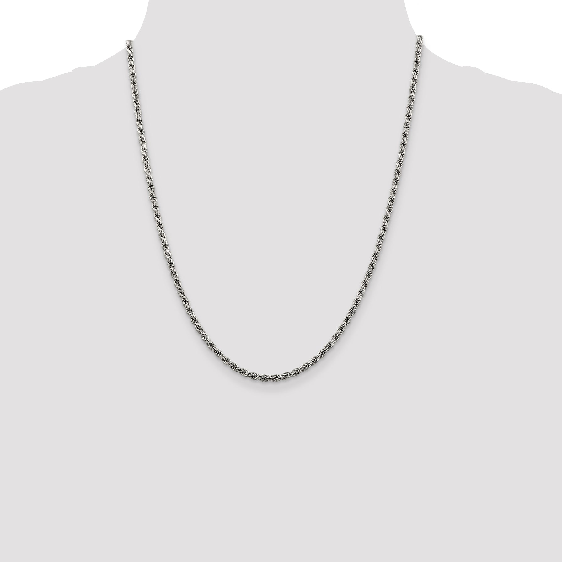 Sterling Silver Rhodium-plated 2.75mm Diamond-Cut Rope Chain