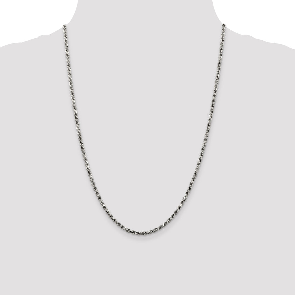 Sterling Silver Rhodium-plated 2.75mm Diamond-Cut Rope Chain