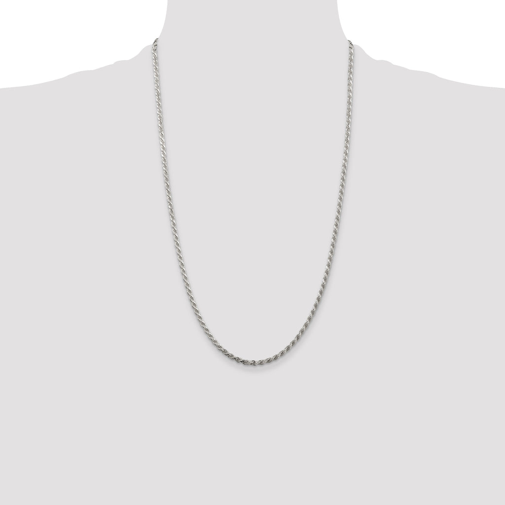 Sterling Silver Rhodium-plated 2.75mm Diamond-Cut Rope Chain