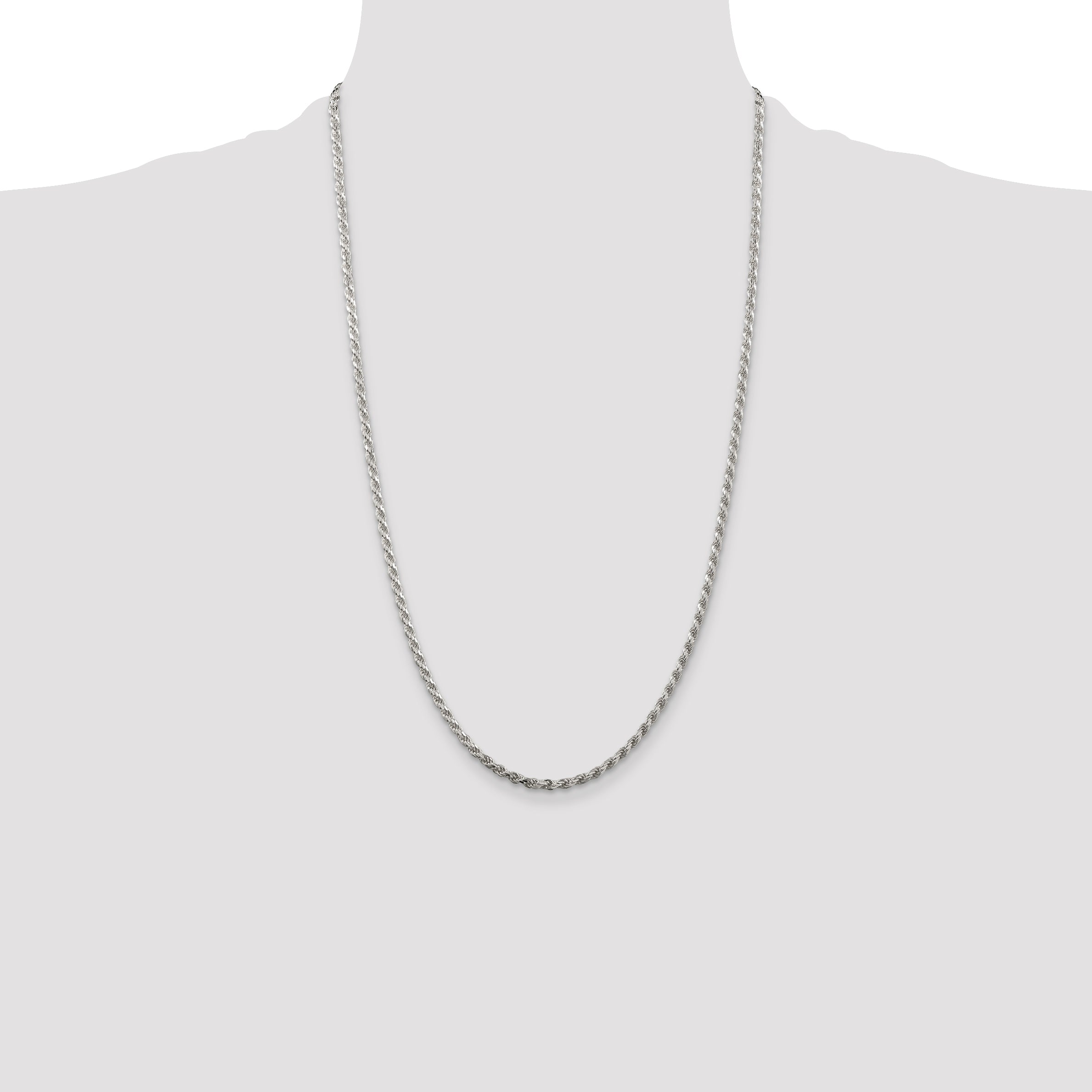 Sterling Silver Rhodium-plated 2.75mm Diamond-Cut Rope Chain