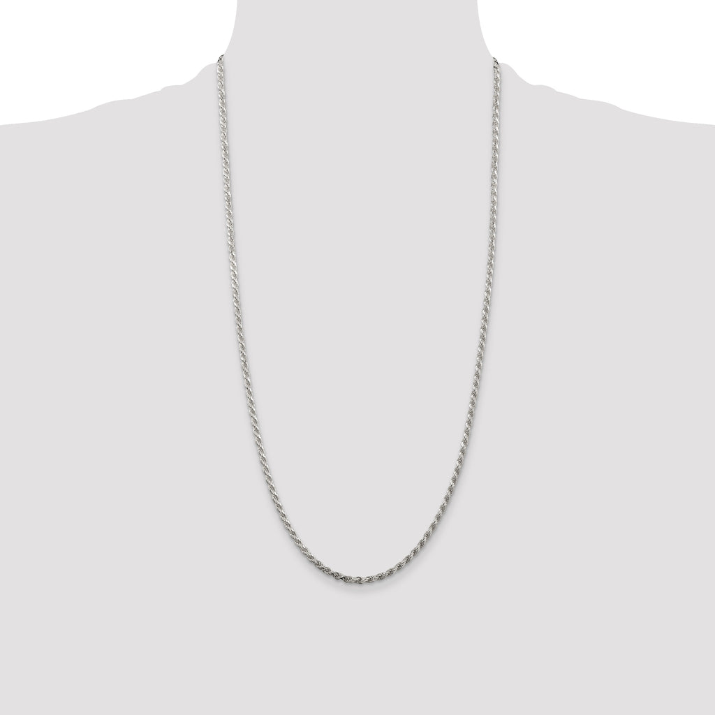 Sterling Silver Rhodium-plated 2.75mm Diamond-Cut Rope Chain