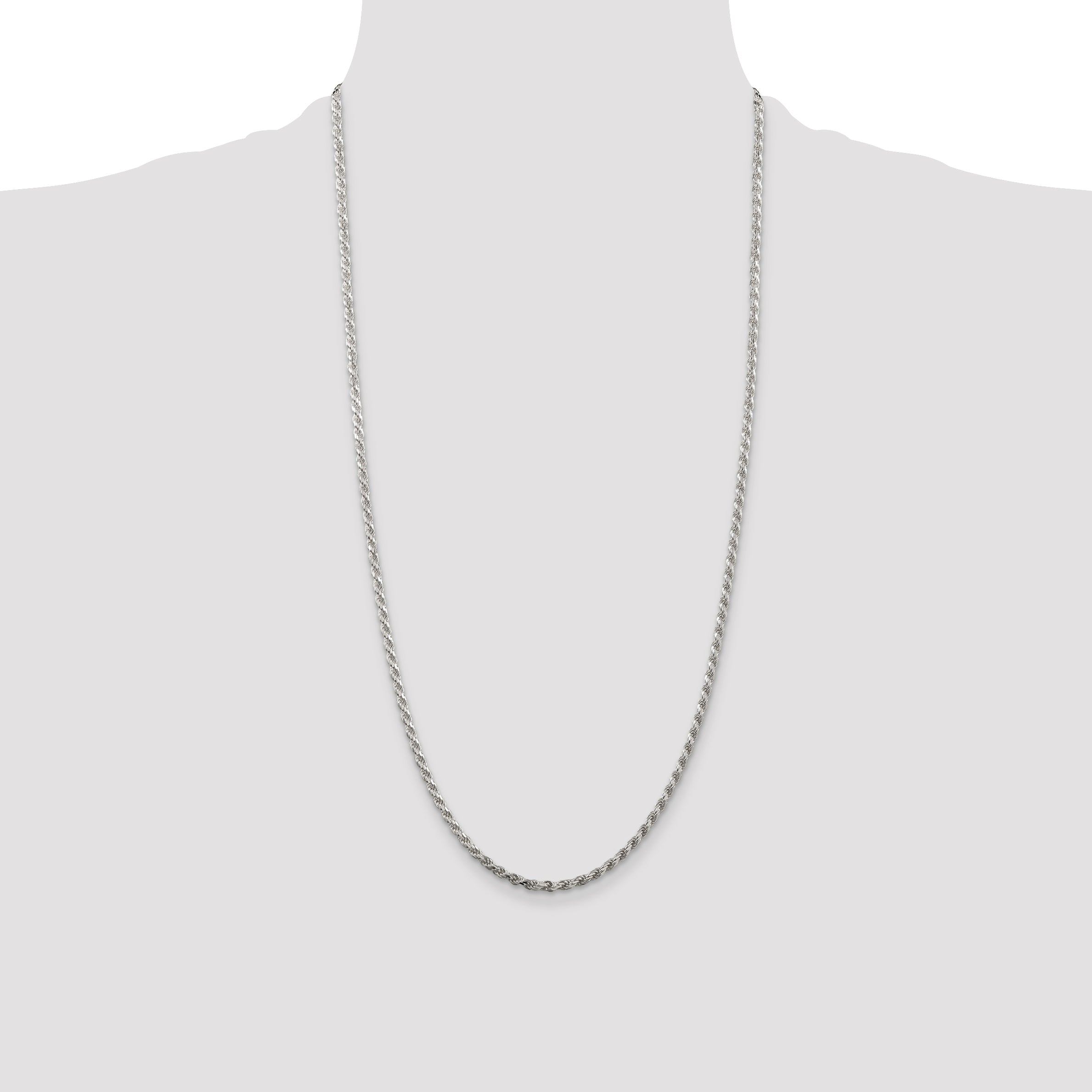 Sterling Silver Rhodium-plated 2.75mm Diamond-Cut Rope Chain