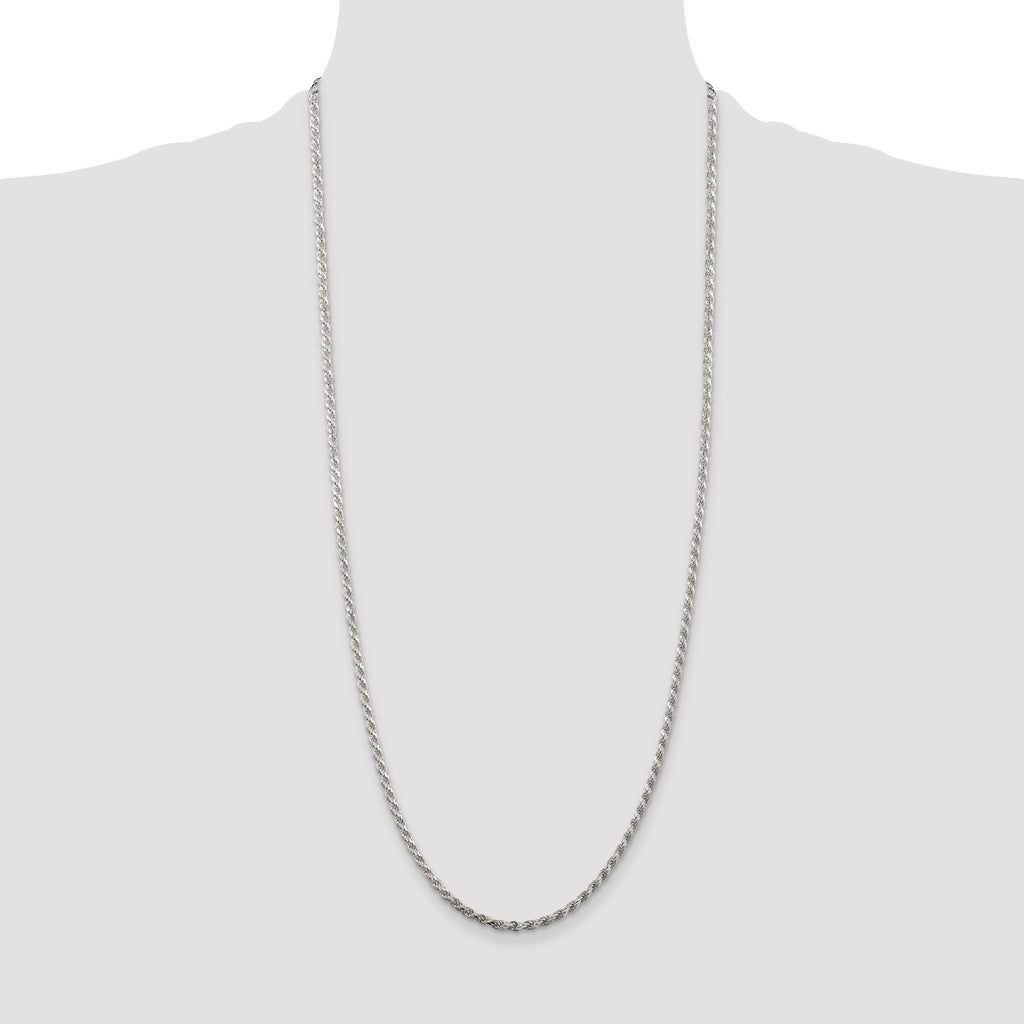 Sterling Silver Rhodium-plated 2.75mm Diamond-Cut Rope Chain