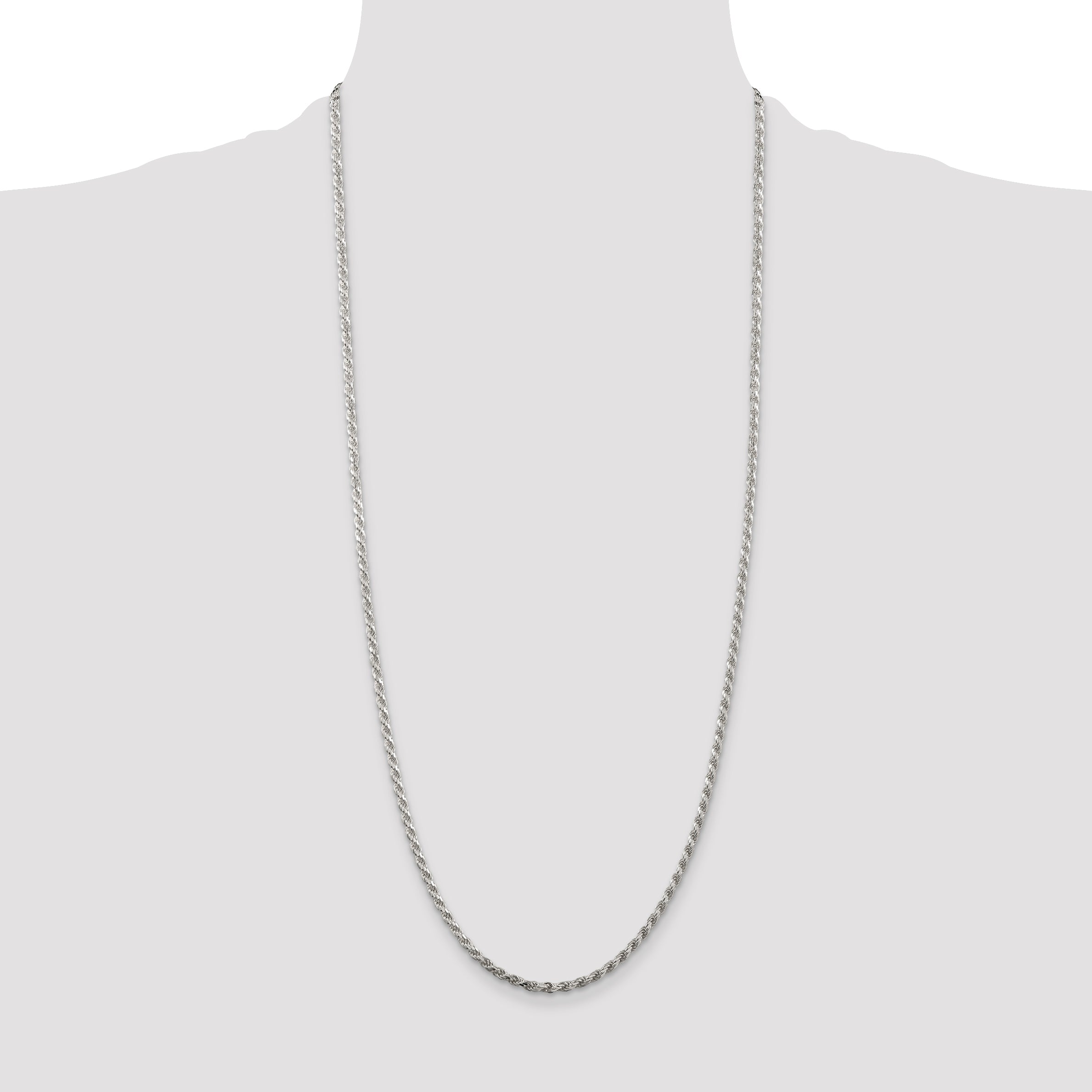 Sterling Silver Rhodium-plated 2.75mm Diamond-Cut Rope Chain