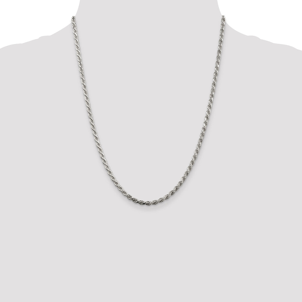 Sterling Silver Rhodium-plated 3.2mm Diamond-cut Rope Chain