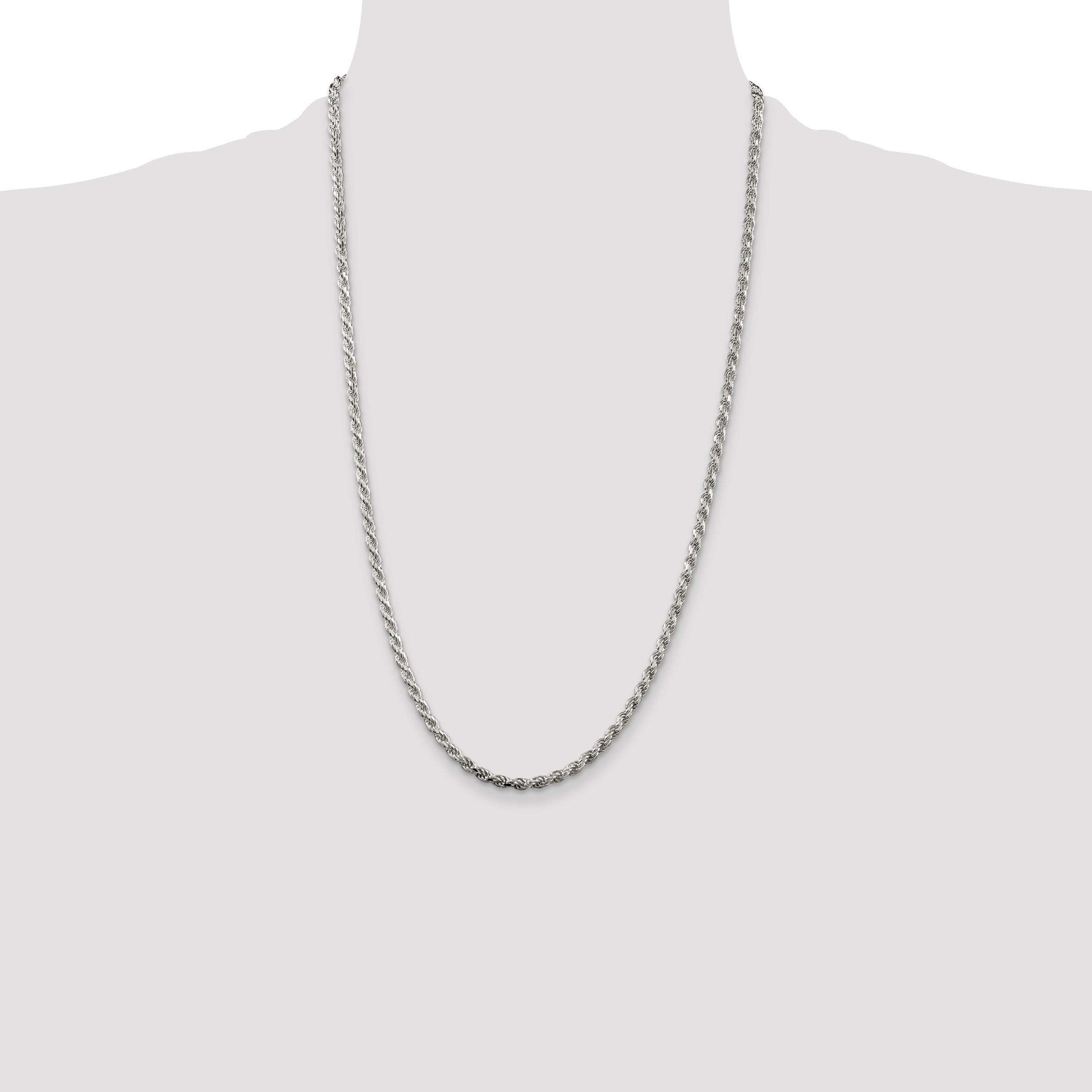 Sterling Silver Rhodium-plated 3.2mm Diamond-cut Rope Chain