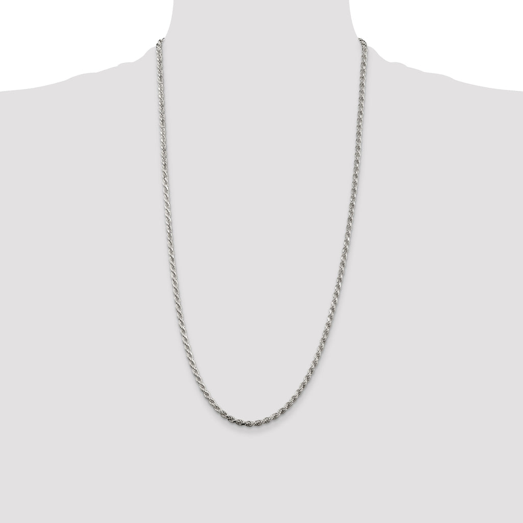 Sterling Silver Rhodium-plated 3.2mm Diamond-cut Rope Chain