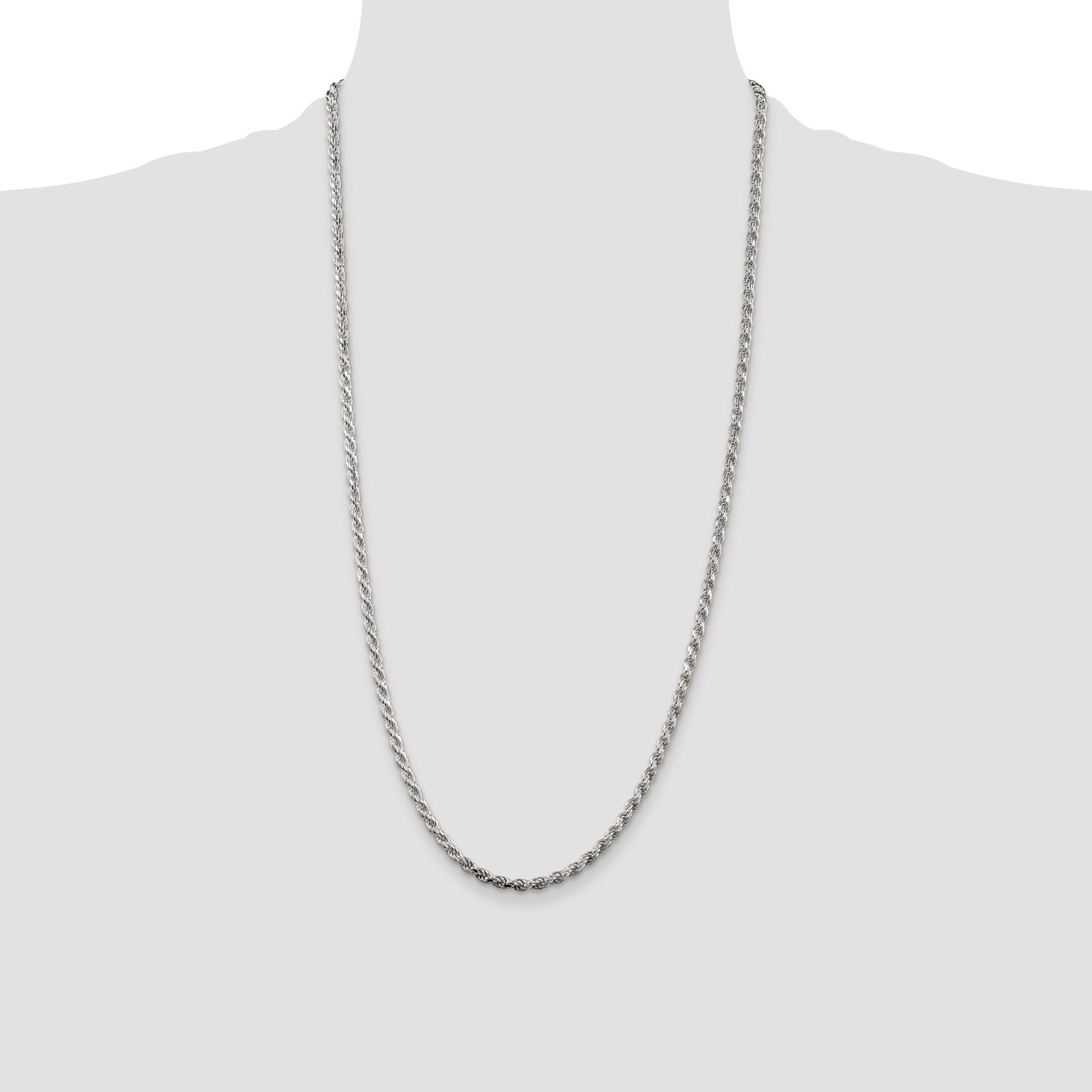 Sterling Silver Rhodium-plated 3.2mm Diamond-cut Rope Chain