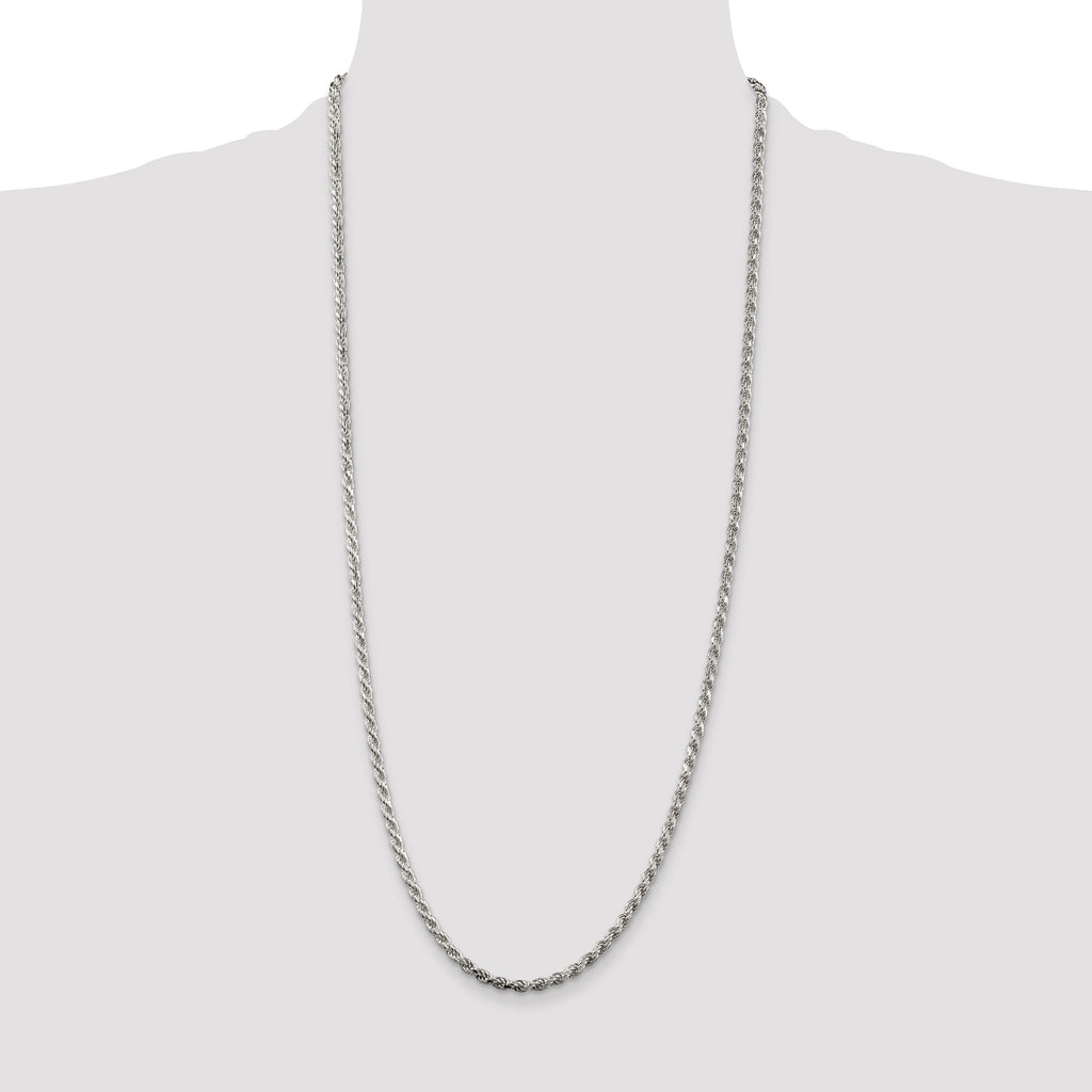 Sterling Silver Rhodium-plated 3.2mm Diamond-cut Rope Chain