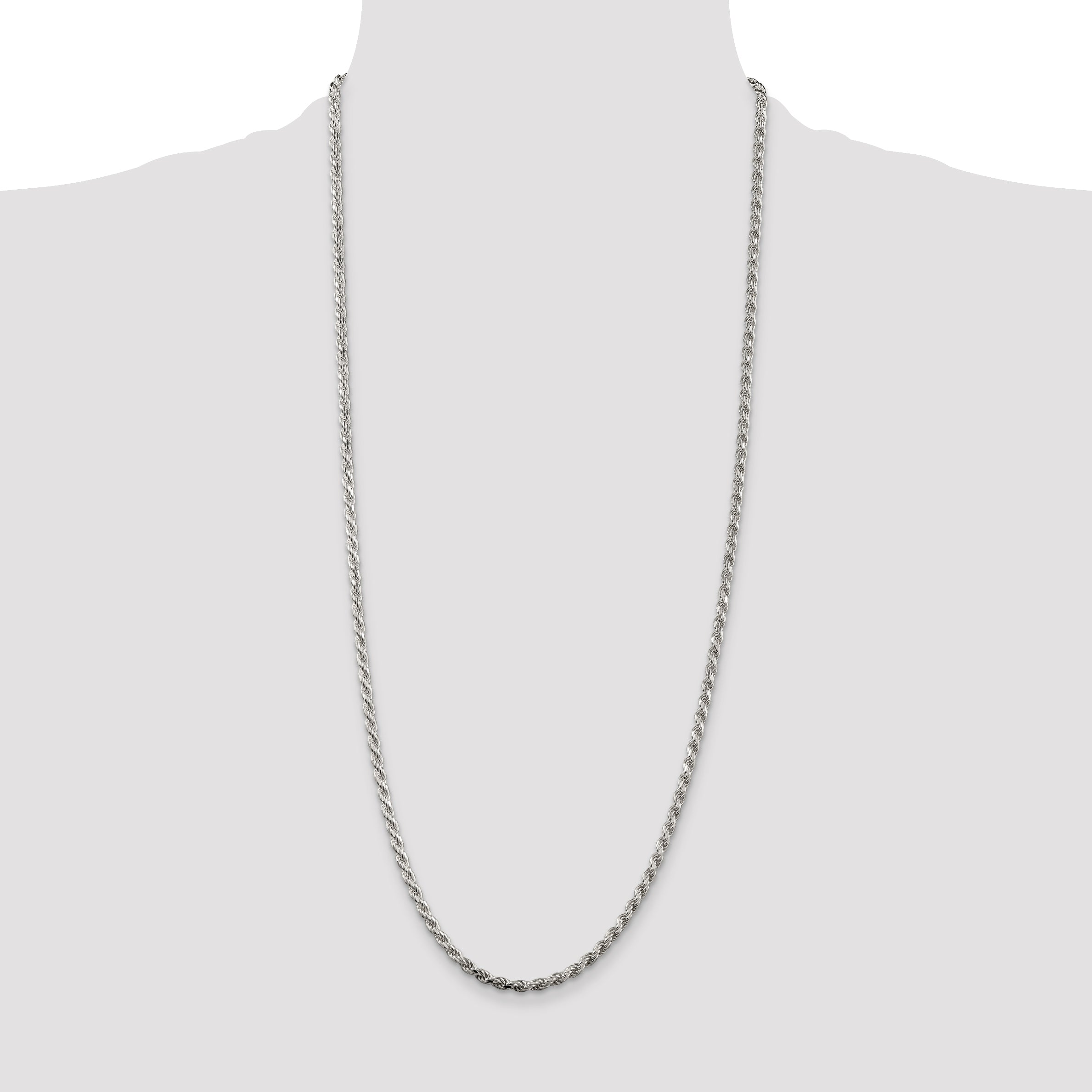 Sterling Silver Rhodium-plated 3.2mm Diamond-cut Rope Chain