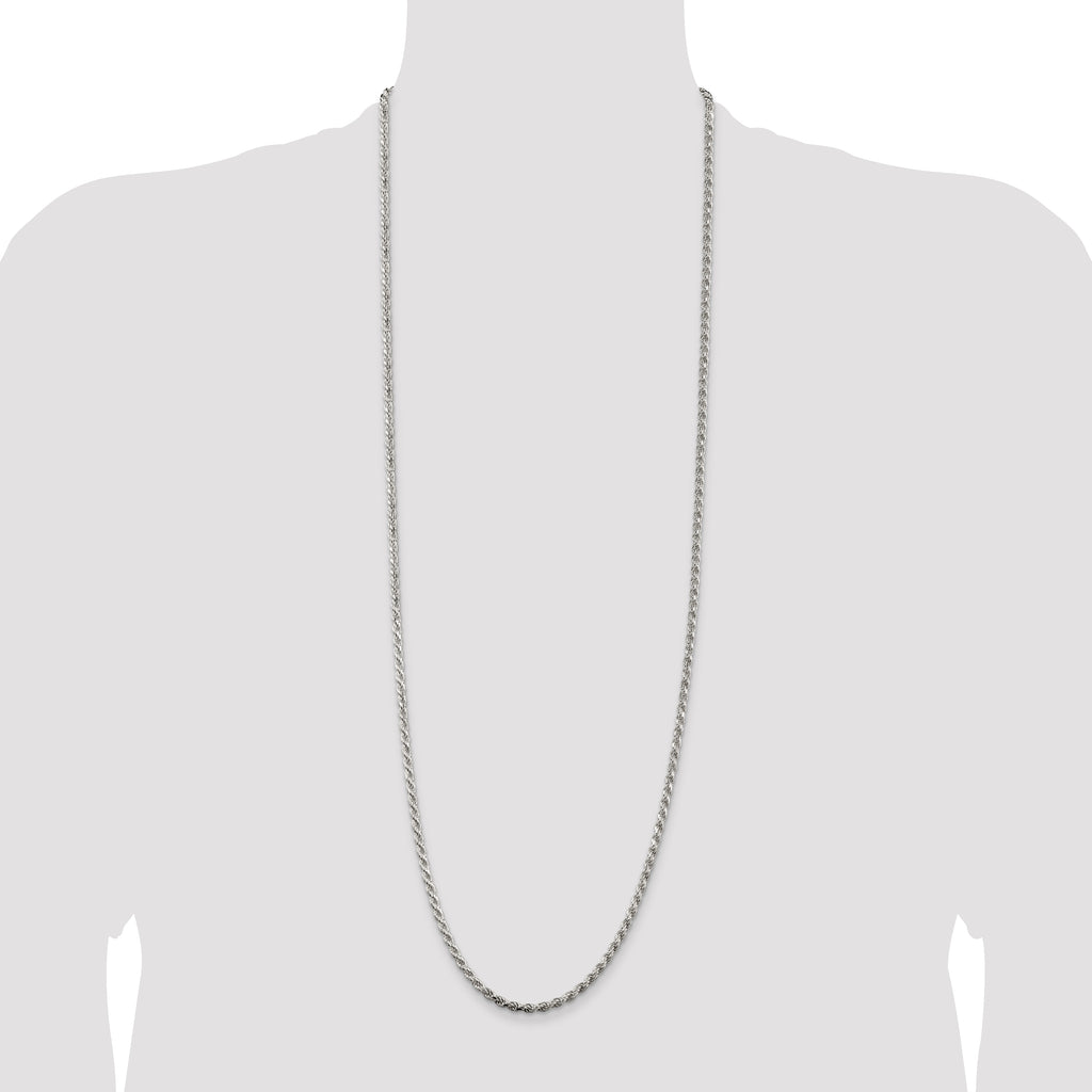 Sterling Silver Rhodium-plated 3.2mm Diamond-cut Rope Chain