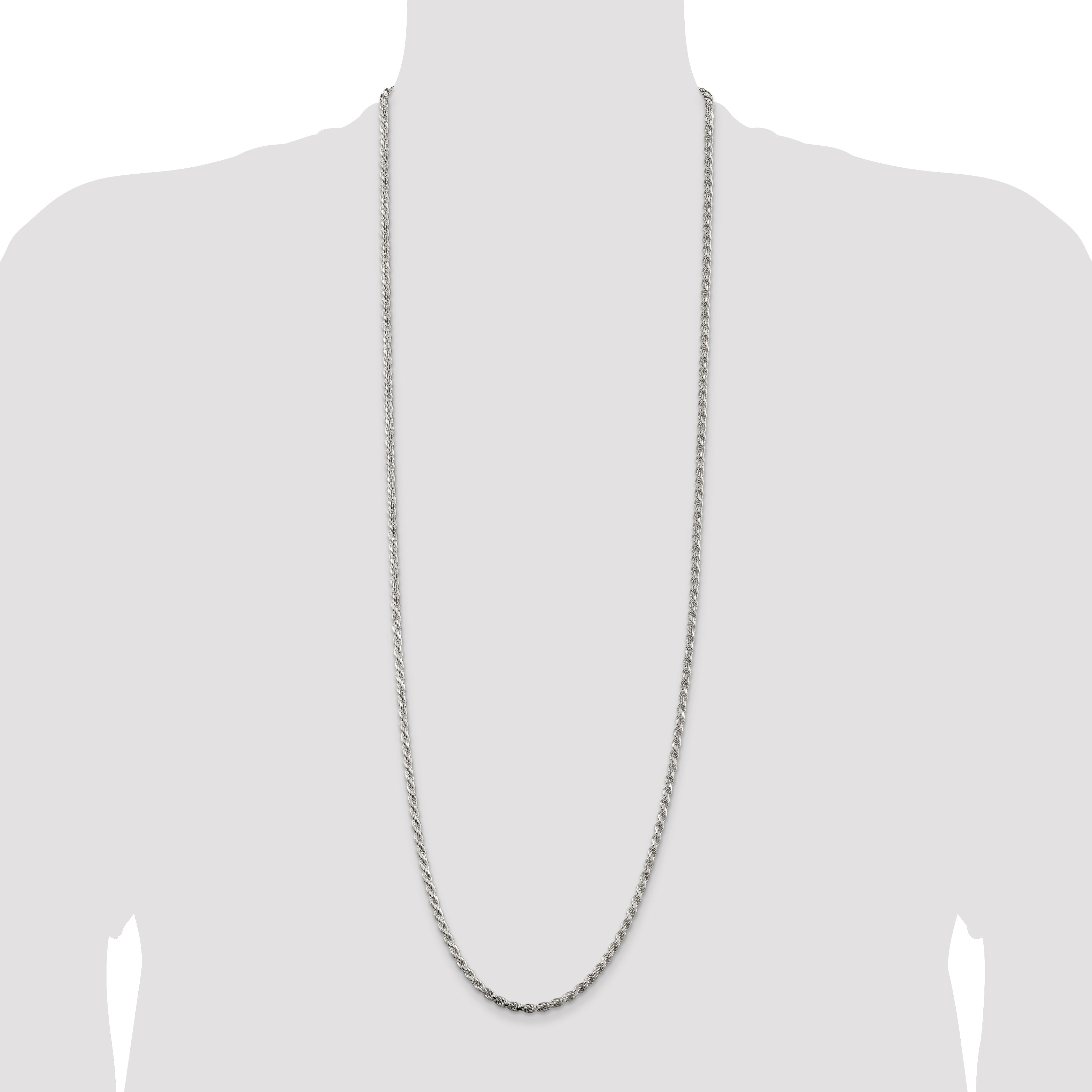 Sterling Silver Rhodium-plated 3.2mm Diamond-cut Rope Chain