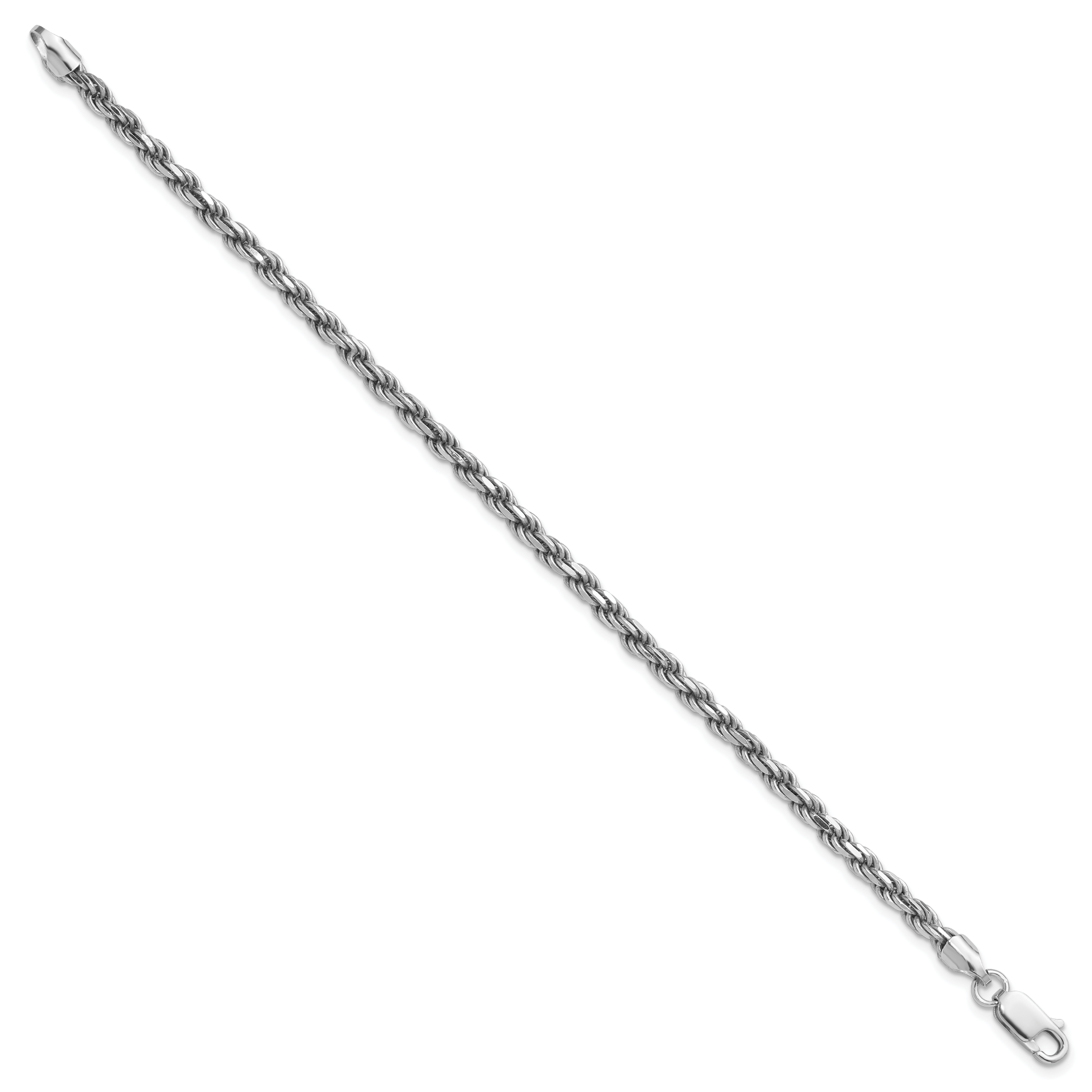 Sterling Silver Rhodium-plated 3.2mm Diamond-cut Rope Chain Secondary image