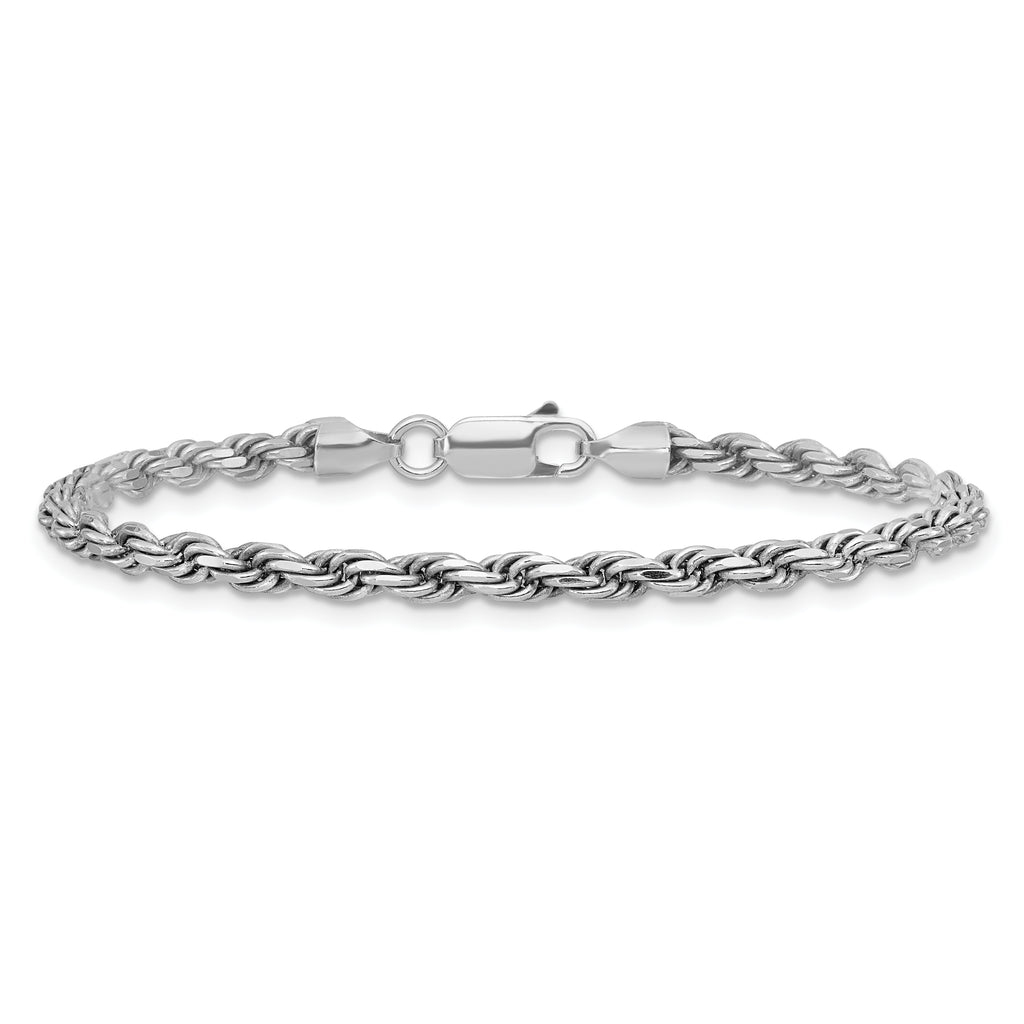 Sterling Silver Rhodium-plated 3.2mm Diamond-cut Rope Chain