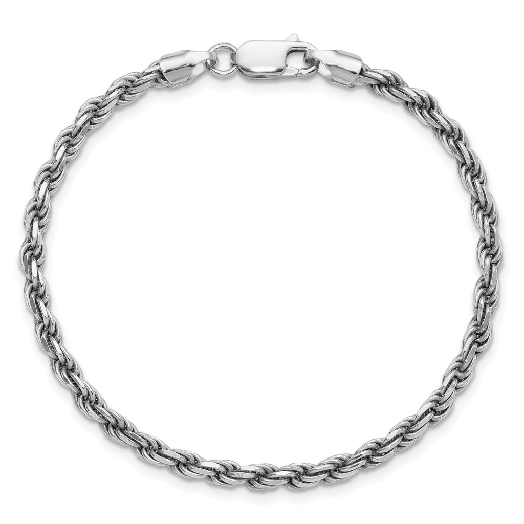 Sterling Silver Rhodium-plated 3.2mm Diamond-cut Rope Chain