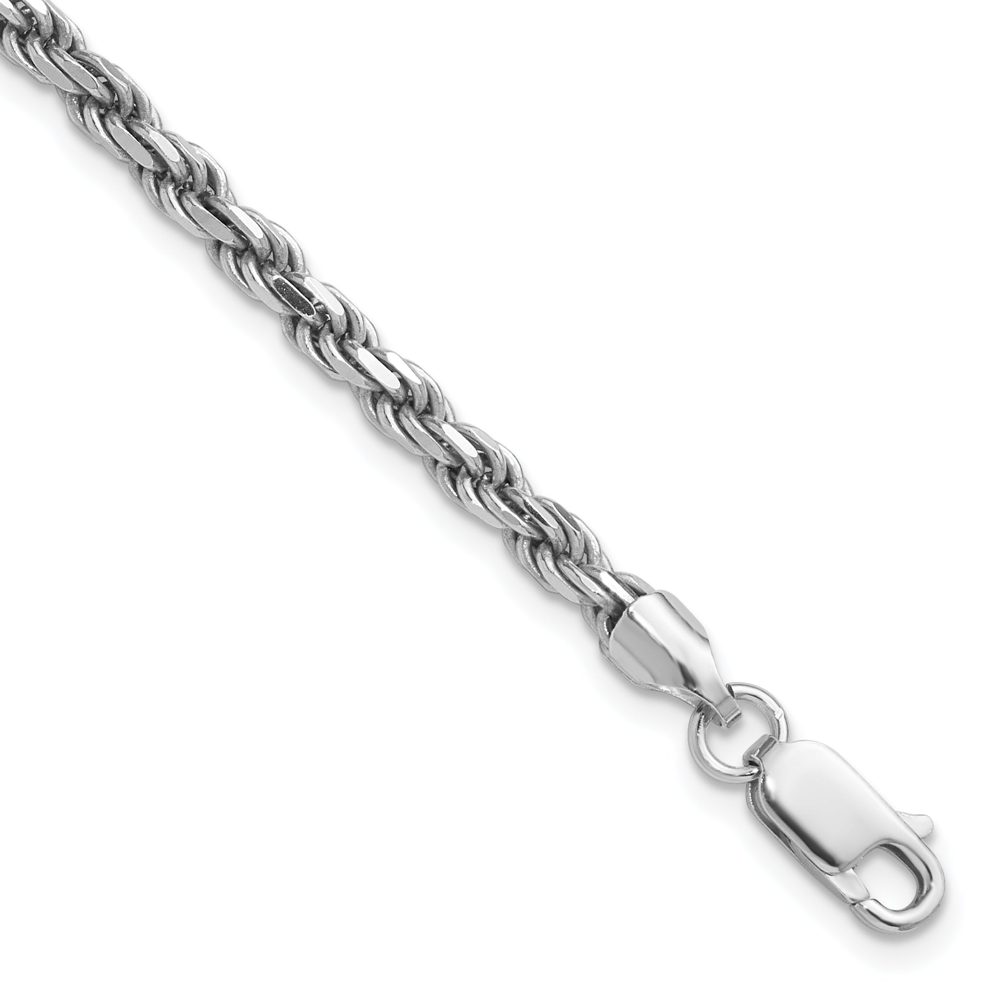 Sterling Silver Rhodium-plated 3.2mm Diamond-cut Rope Chain Main image