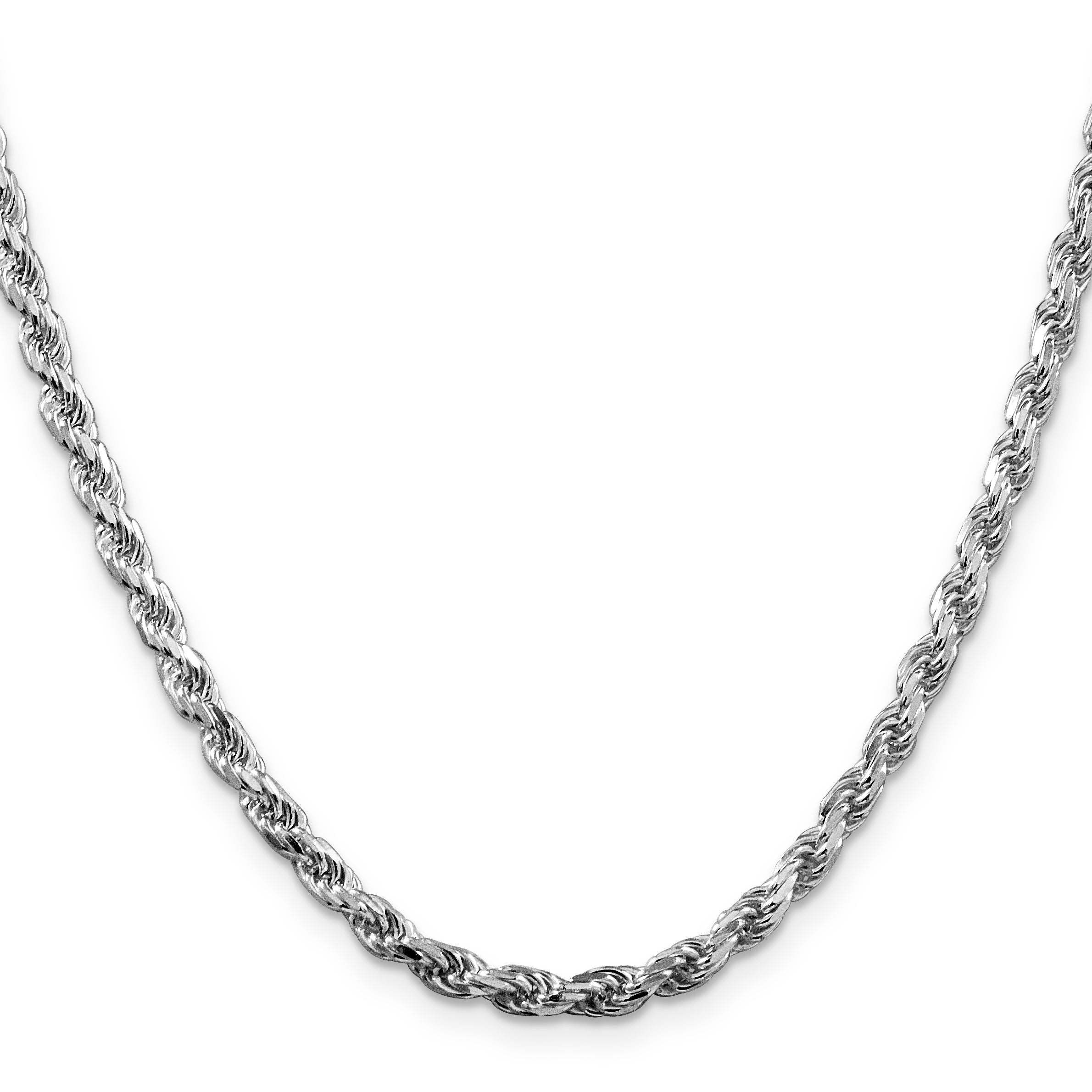 Sterling Silver Rhodium-Plated Diamond-Cut Rope Chain Necklace 3.75mm