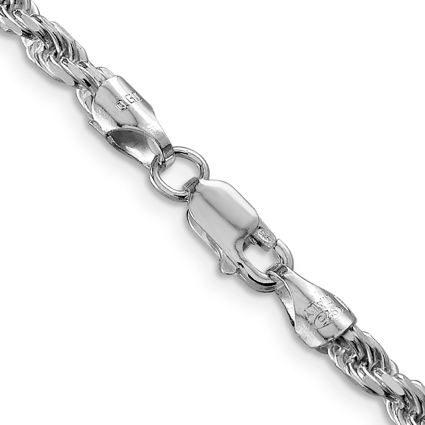 Sterling Silver Rhodium-plated 3.75mm Diamond-Cut Rope Chain