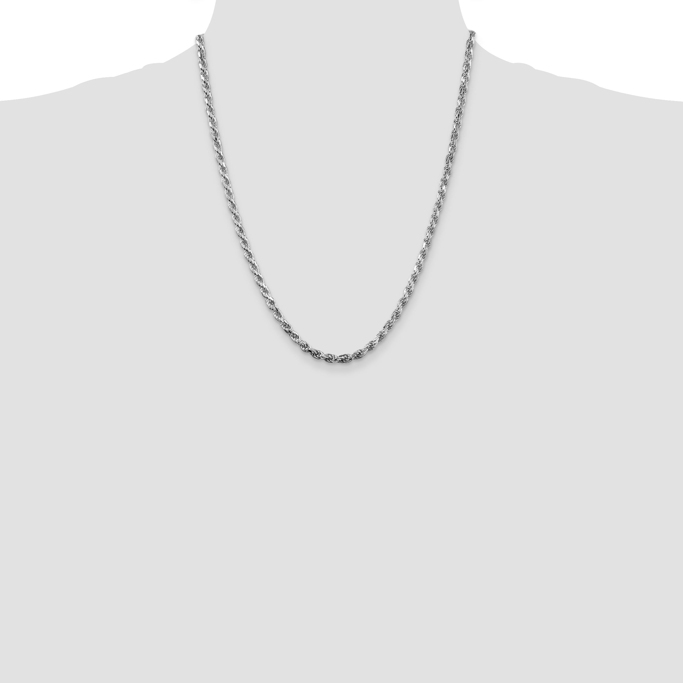 Sterling Silver Rhodium-Plated Diamond-Cut Rope Chain Necklace 3.75mm