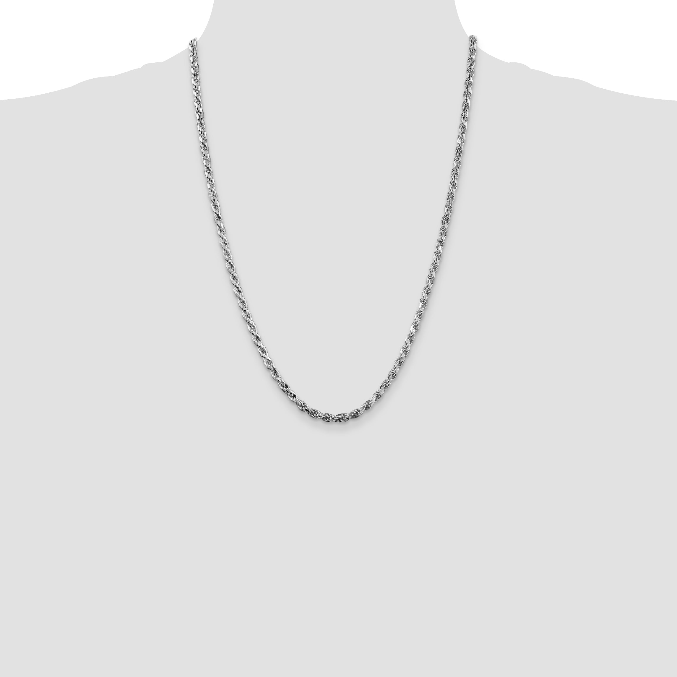 Sterling Silver Rhodium-plated 3.75mm Diamond-Cut Rope Chain