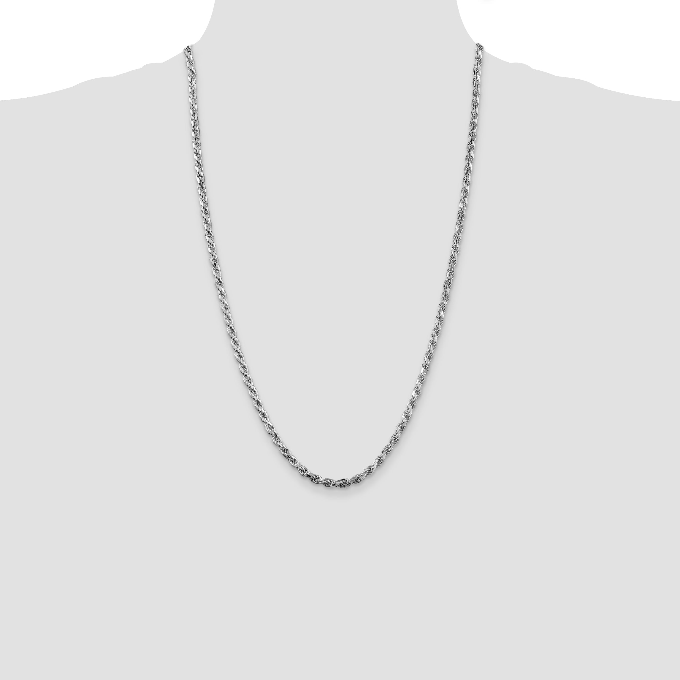Sterling Silver Rhodium-plated 3.75mm Diamond-Cut Rope Chain