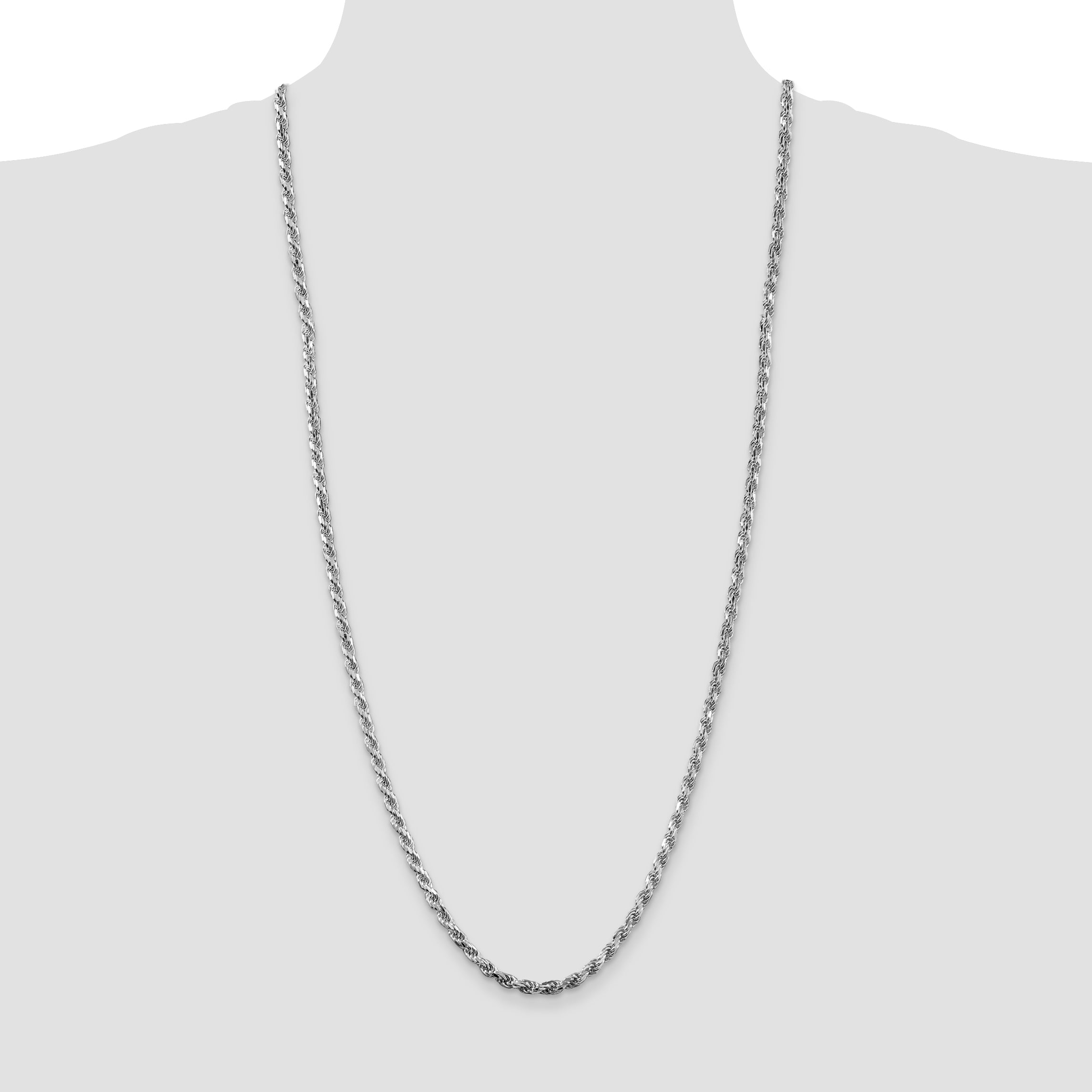 Sterling Silver Rhodium-plated 3.75mm Diamond-Cut Rope Chain