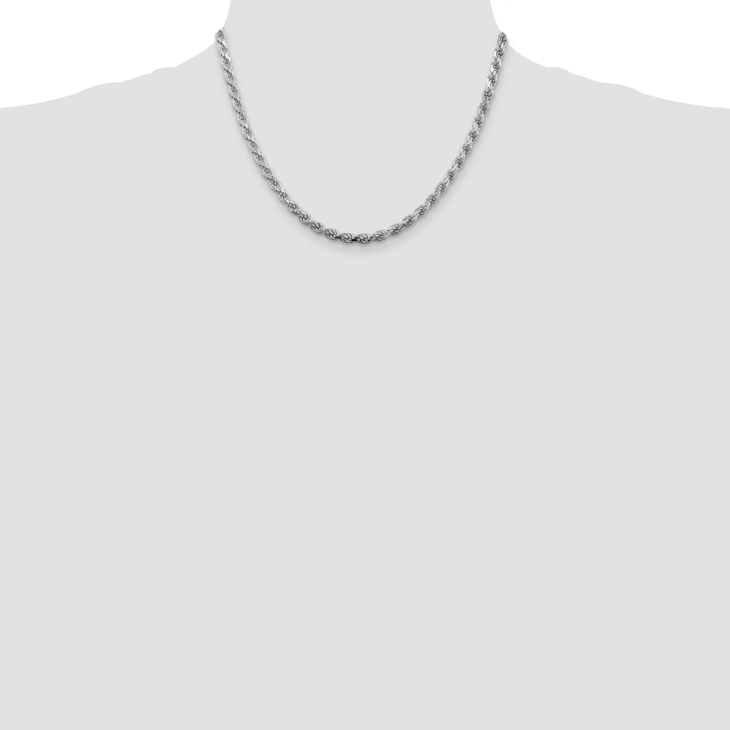 Sterling Silver Rhodium-plated 4.25mm Diamond-Cut Rope Chain