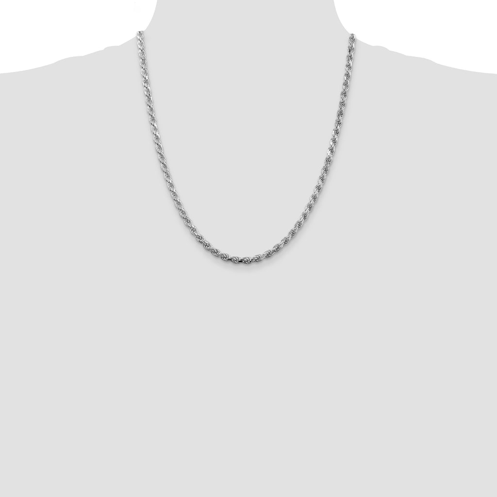 Sterling Silver Rhodium-plated 4.25mm Diamond-Cut Rope Chain