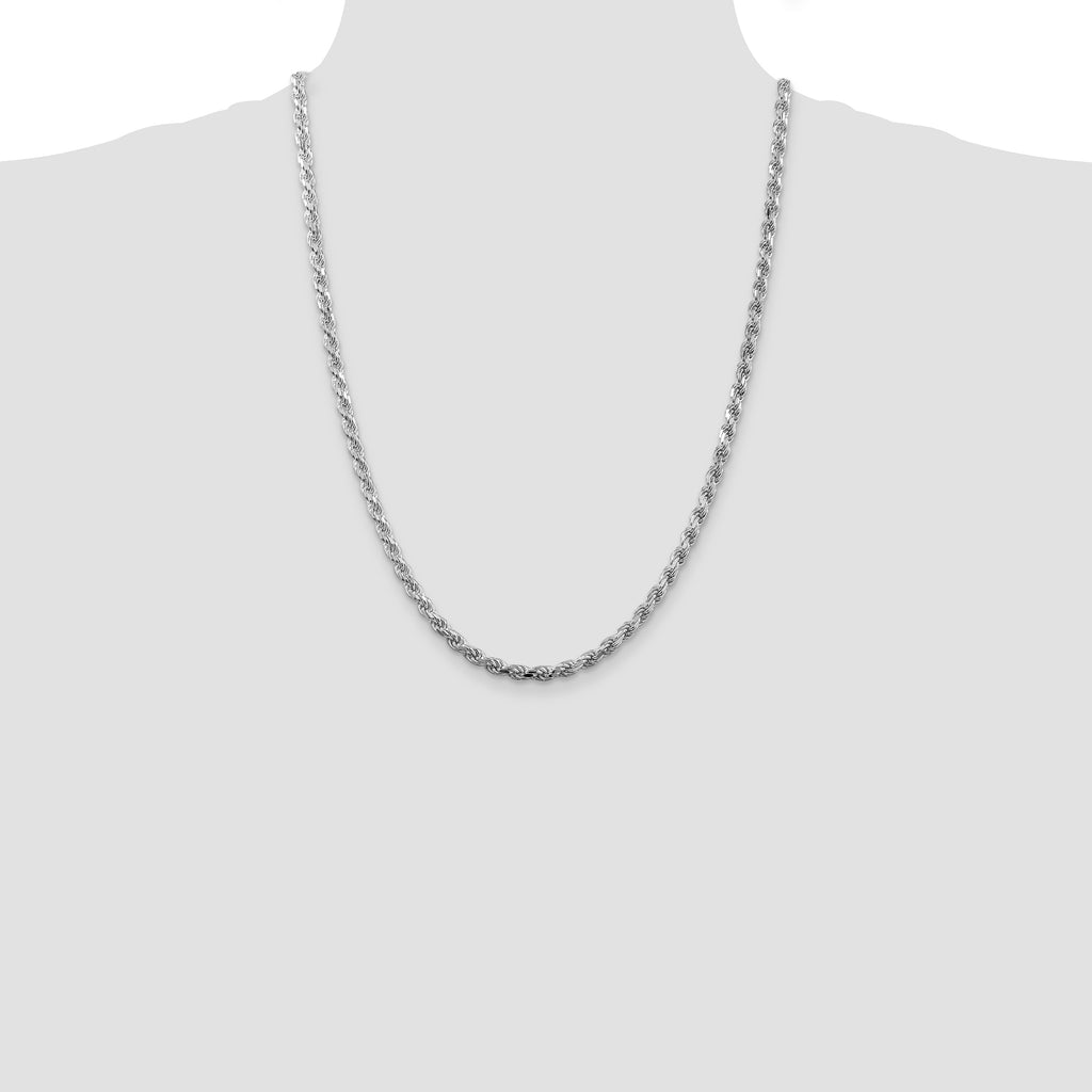 Sterling Silver Rhodium-Plated Diamond-Cut Rope Chain Necklace 4.25mm