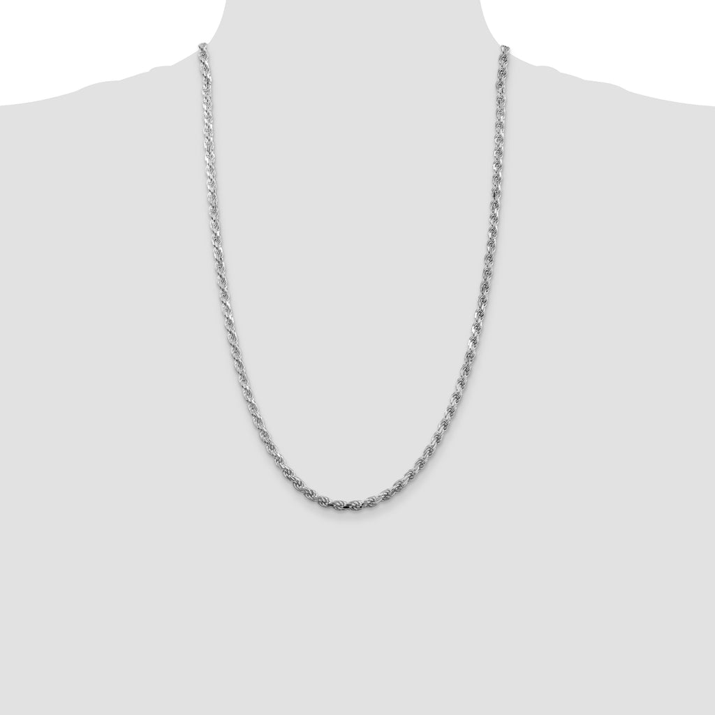 Sterling Silver Rhodium-plated 4.25mm Diamond-Cut Rope Chain