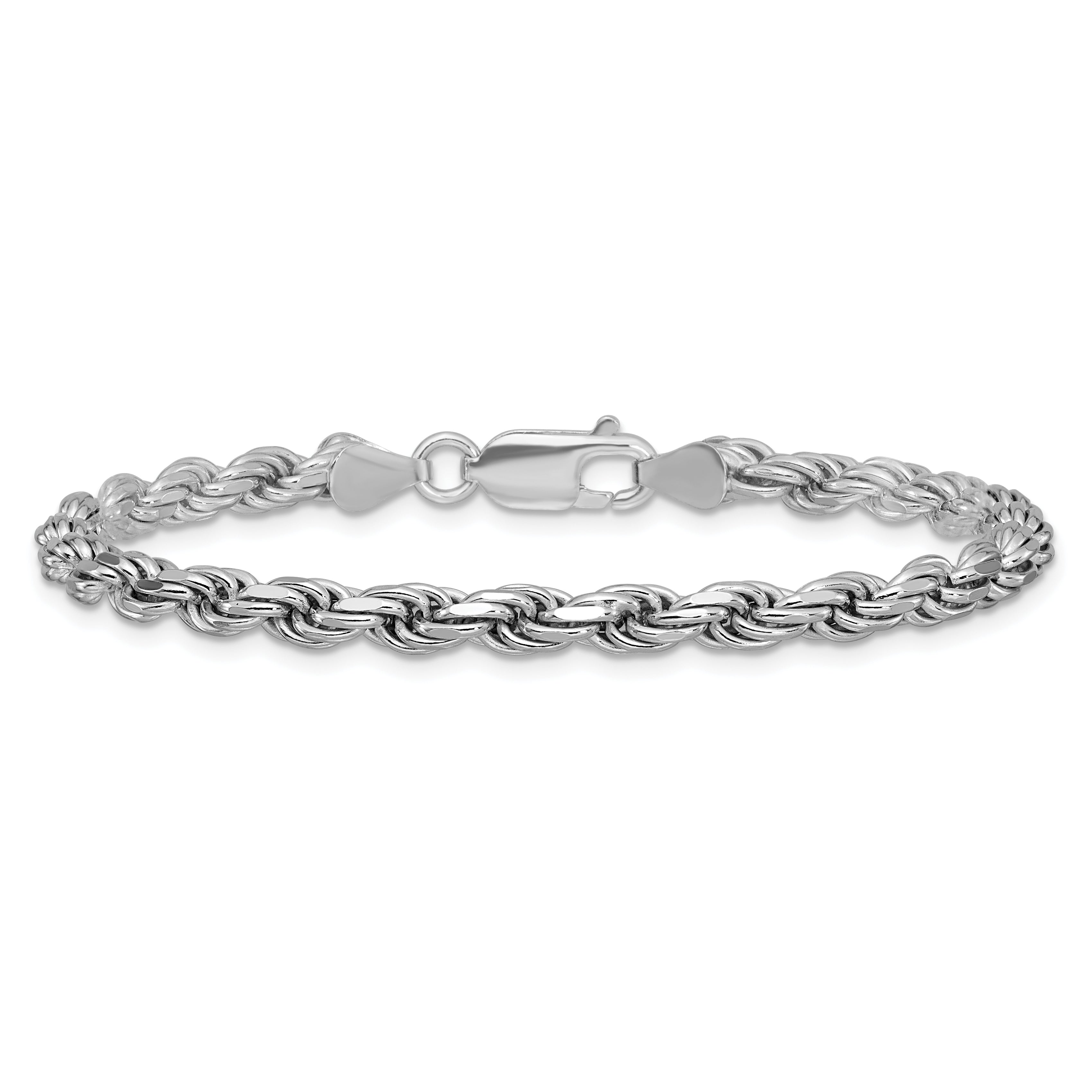 Sterling Silver Rhodium-plated 4.25mm Diamond-Cut Rope Chain