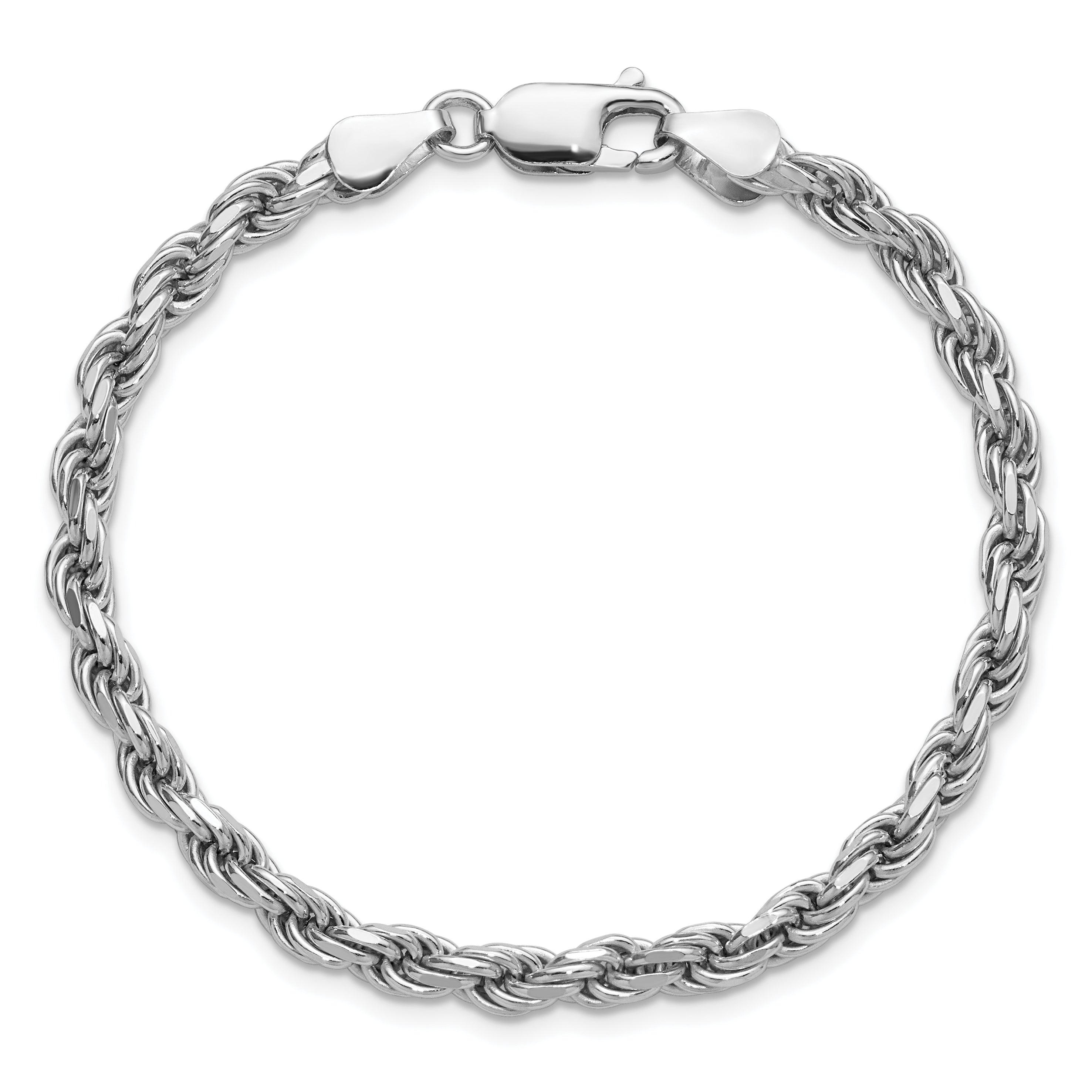 Sterling Silver Rhodium-plated 4.25mm Diamond-Cut Rope Chain