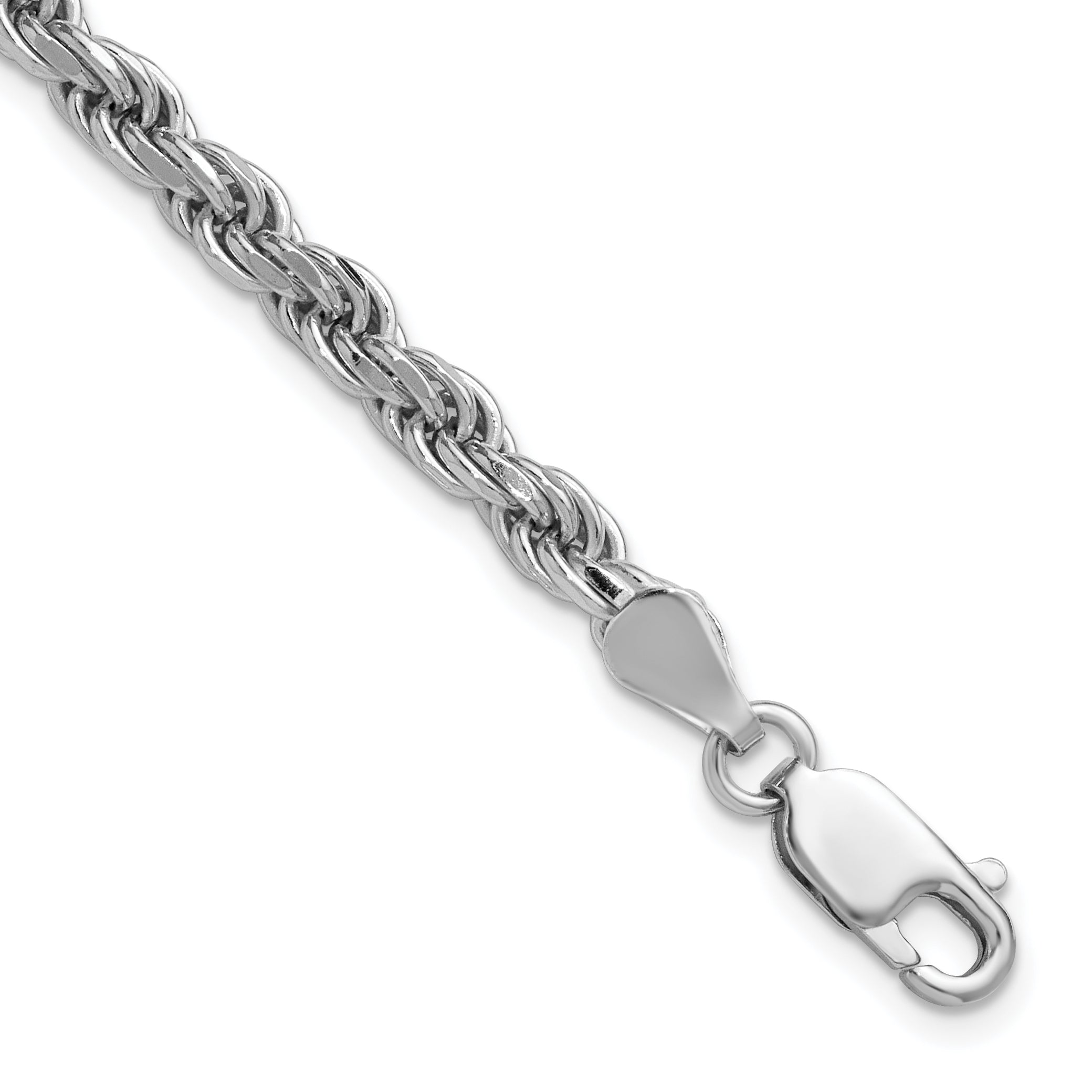 Sterling Silver Rhodium-Rhodium-Plated 4.25mm Diamond-cut Rope Chain