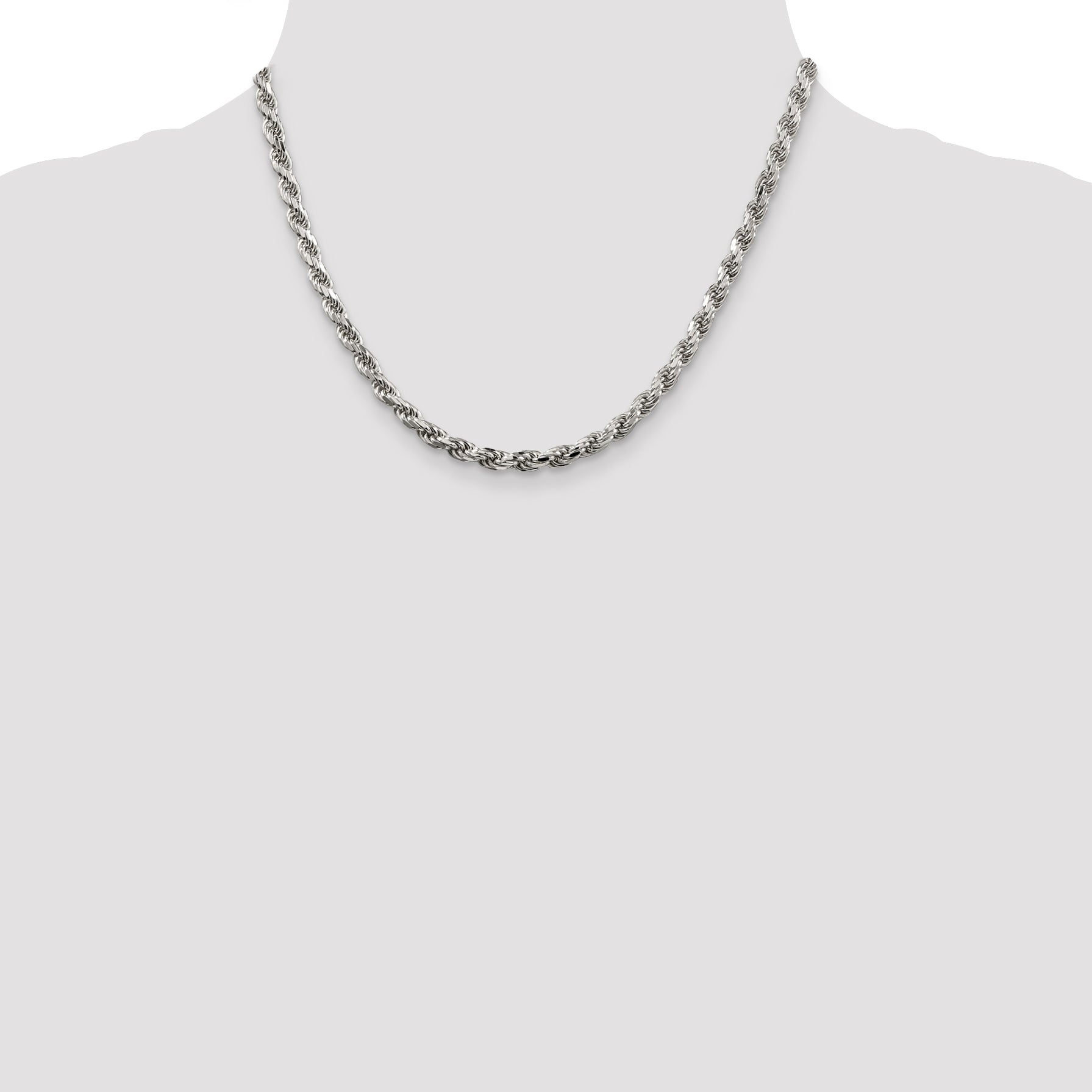 Sterling Silver Rhodium-plated 4.6mm Diamond-Cut Rope Chain