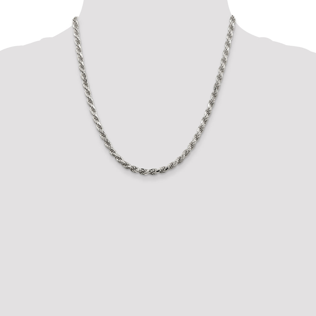 Sterling Silver Rhodium-plated 4.6mm Diamond-Cut Rope Chain