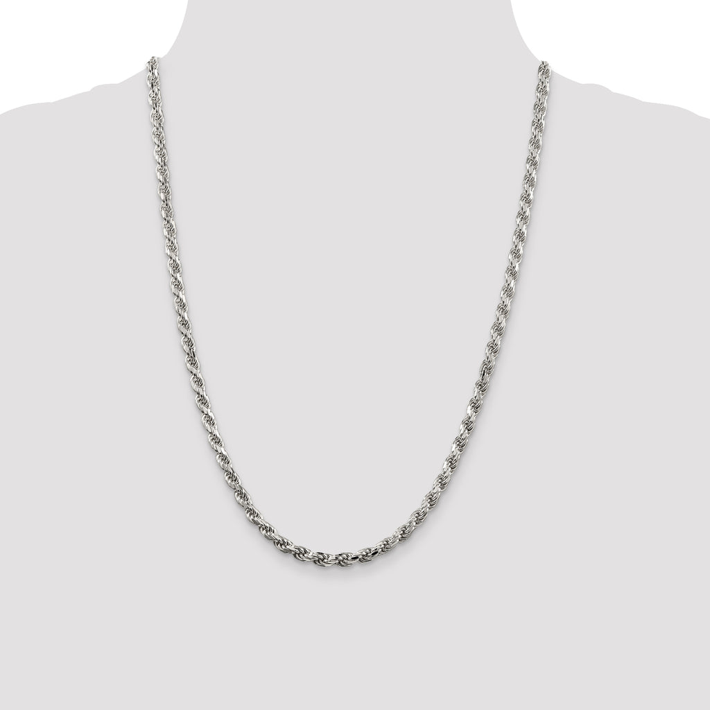 Sterling Silver Rhodium-Plated Diamond-Cut Rope Chain Necklace 4.6mm
