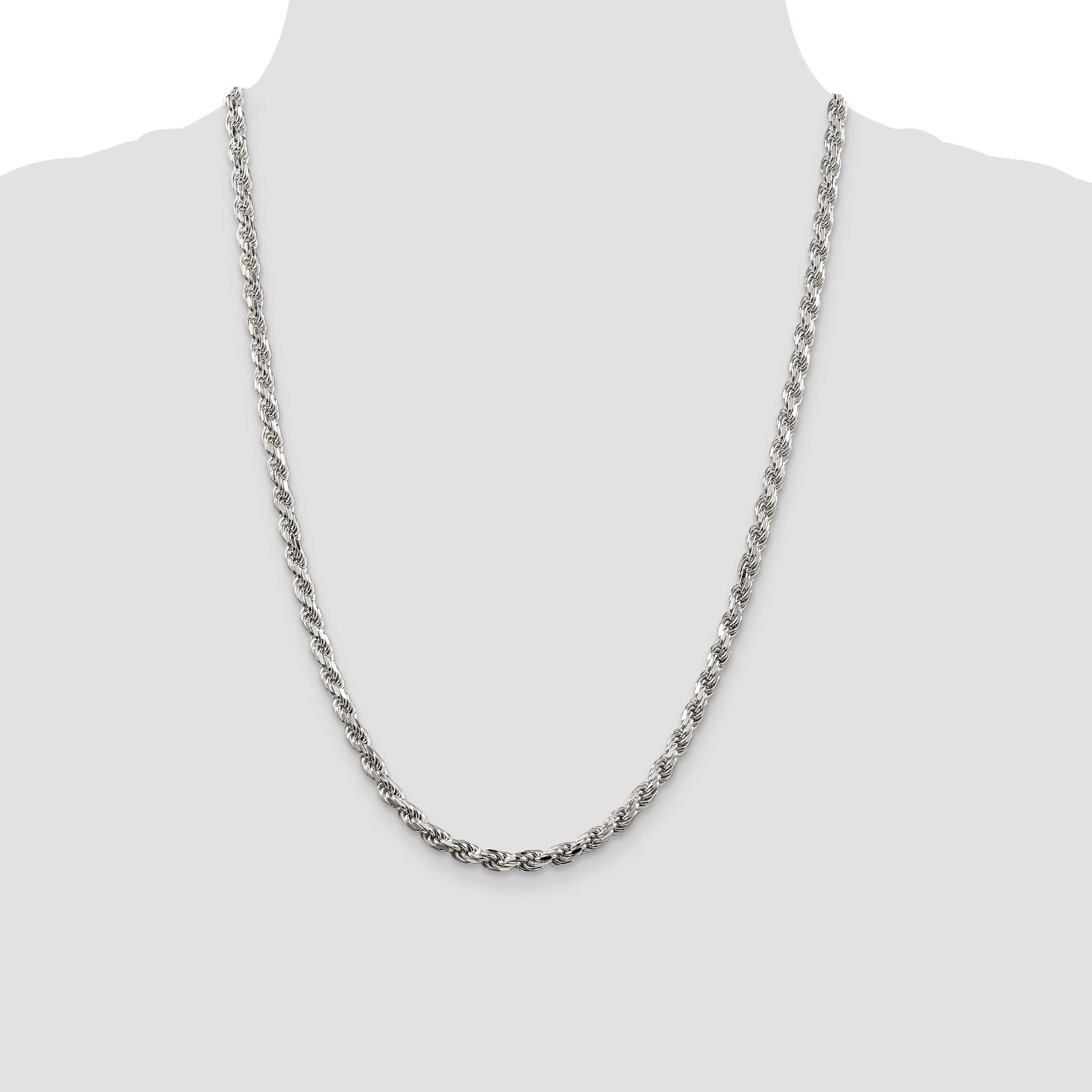 Sterling Silver Rhodium-Plated Diamond-Cut Rope Chain Necklace 4.6mm