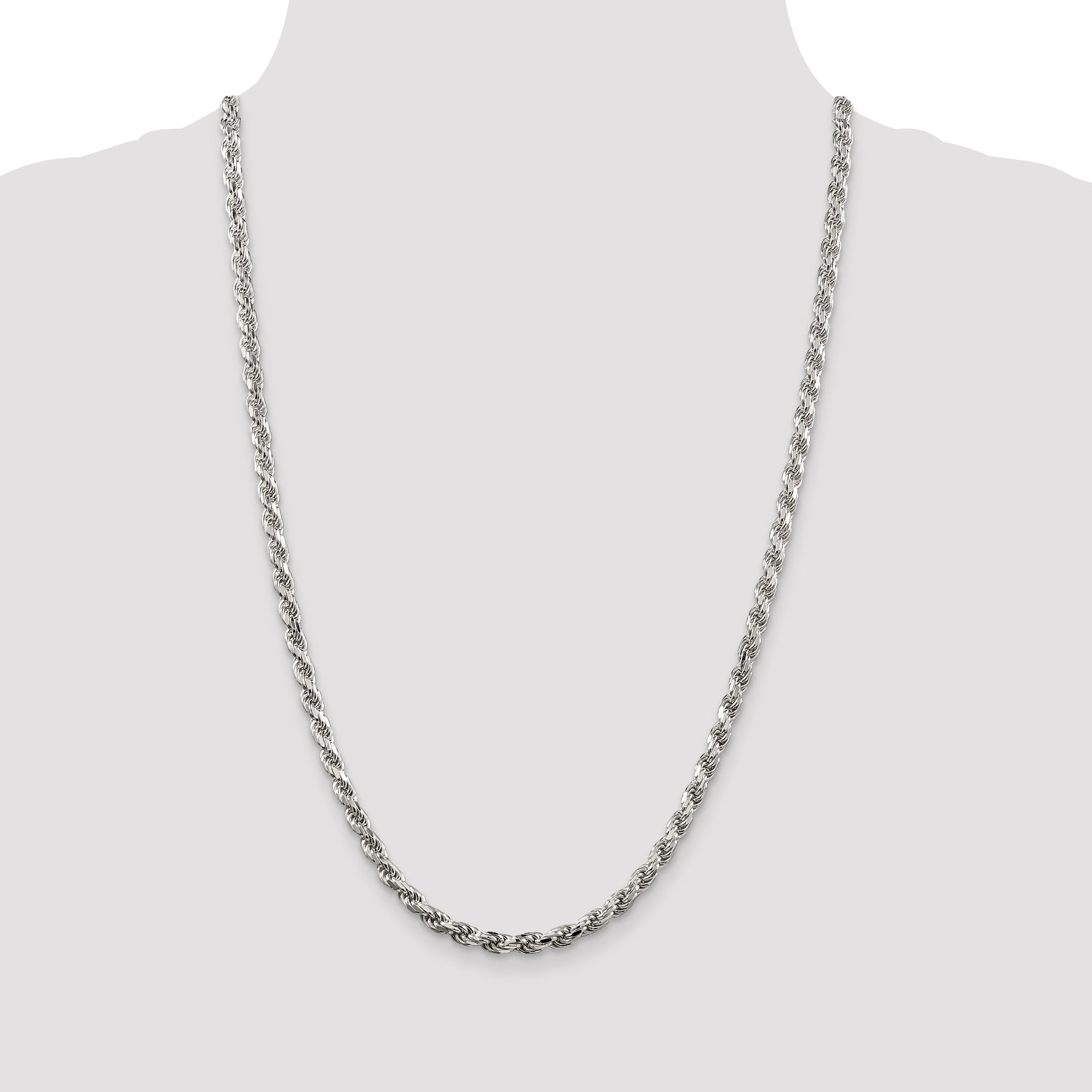 Sterling Silver Rhodium-plated 4.6mm Diamond-Cut Rope Chain