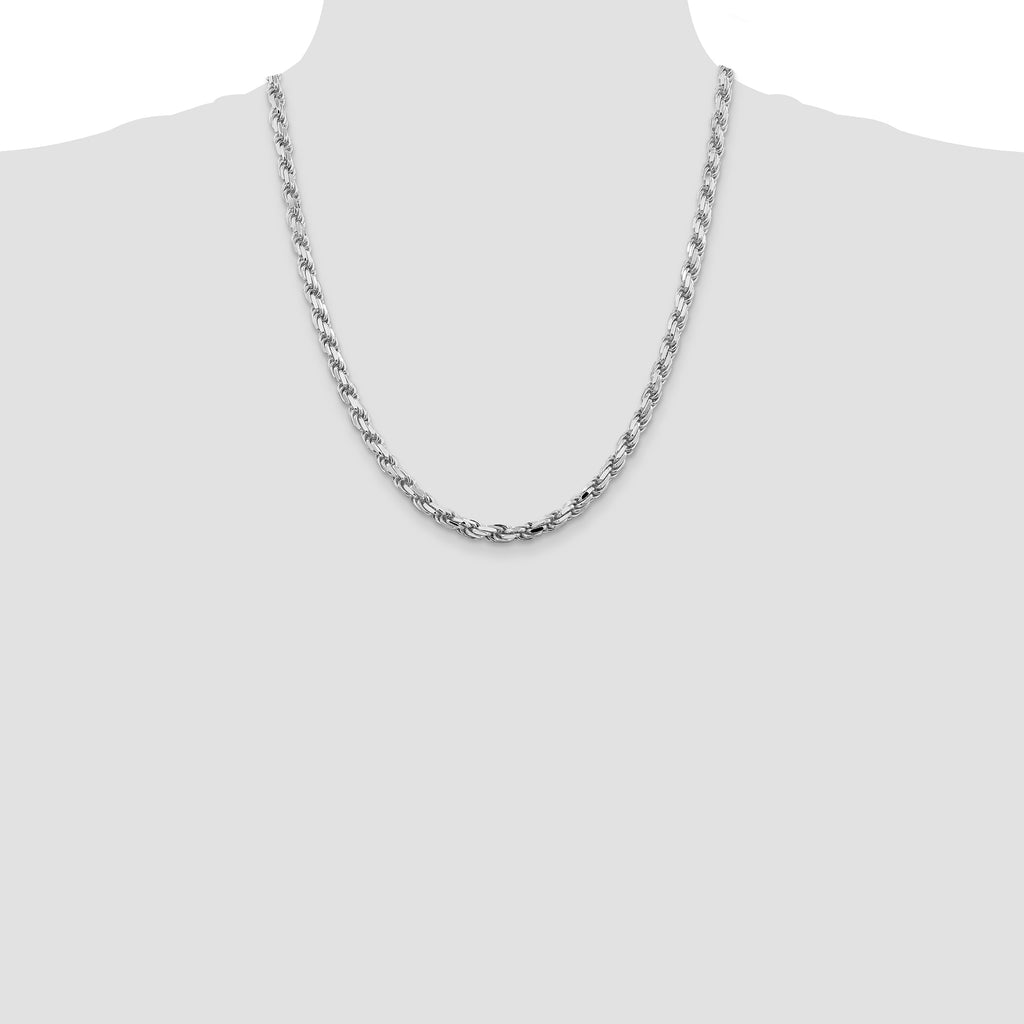 Sterling Silver Rhodium-plated 5.75mm Diamond-cut Rope Chain