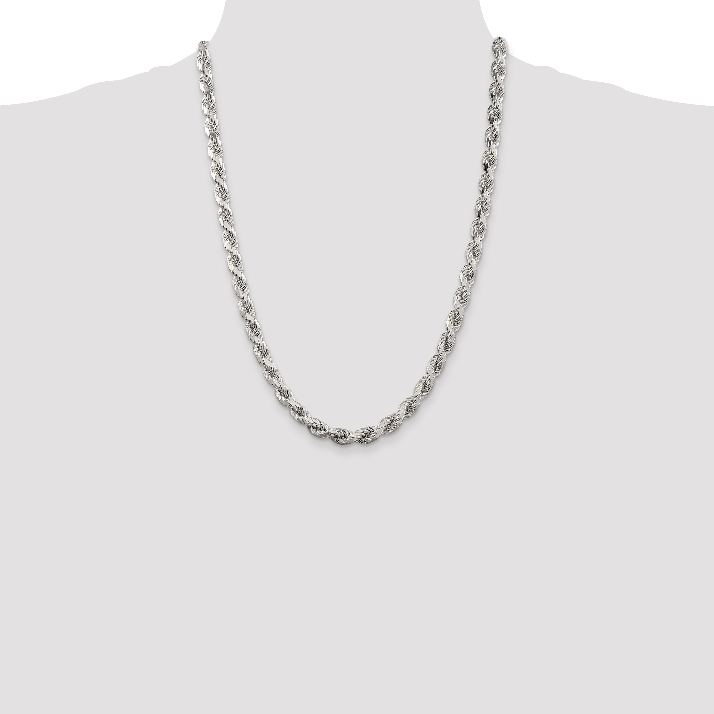Sterling Silver 6.5mm Diamond-cut Rope Chain