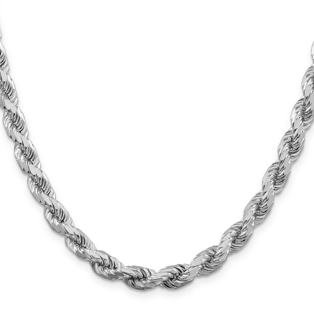 Sterling Silver Rhodium-plated 6.5mm Diamond-cut Rope Chain