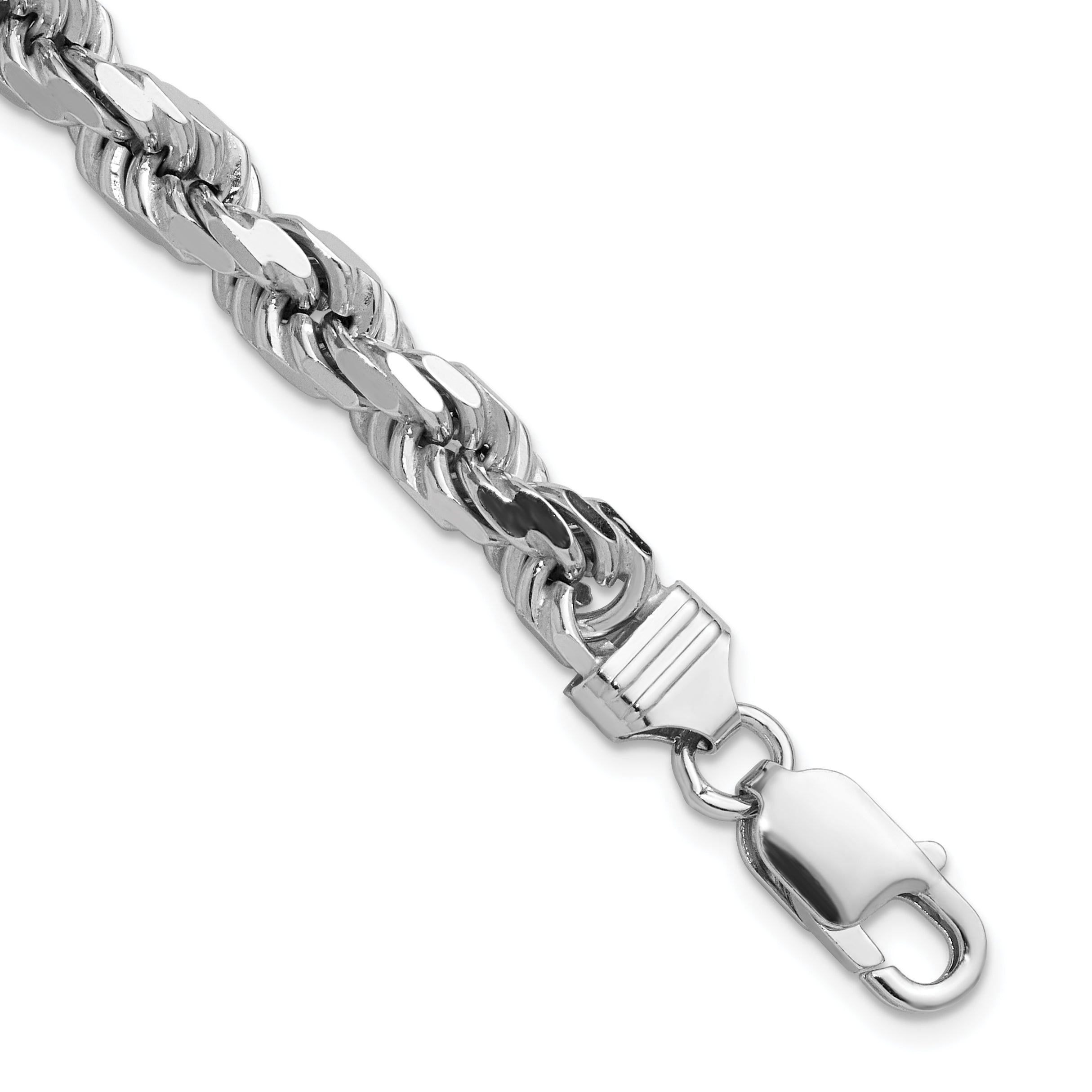 Sterling Silver Rhodium-plated 6.5mm Diamond-cut Rope Chain Main image