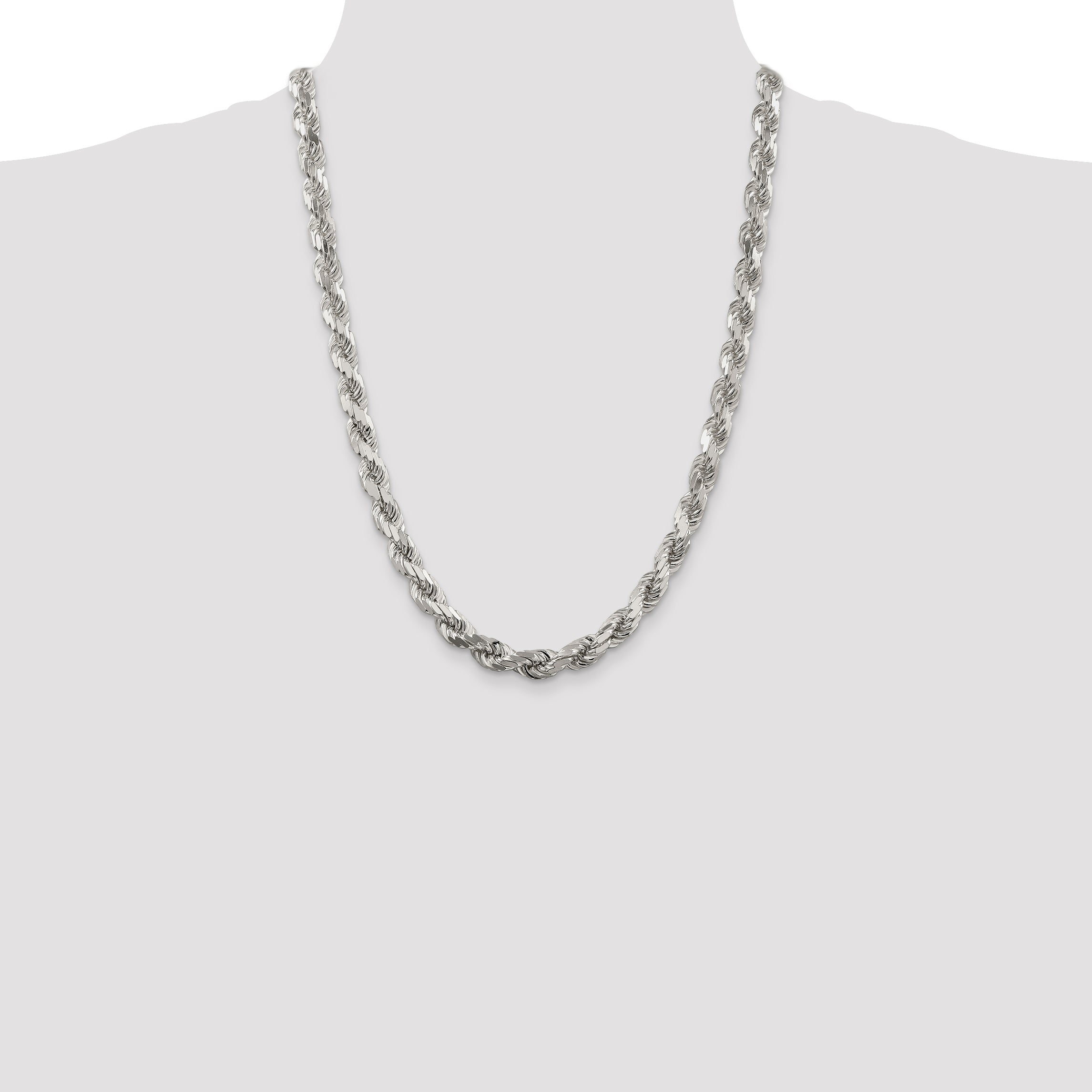 Sterling Silver 7.8mm Diamond-cut Rope Chain