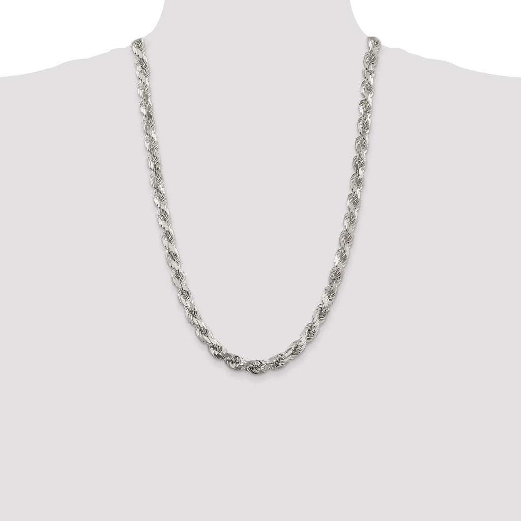 Sterling Silver 7.8mm Diamond-cut Rope Chain