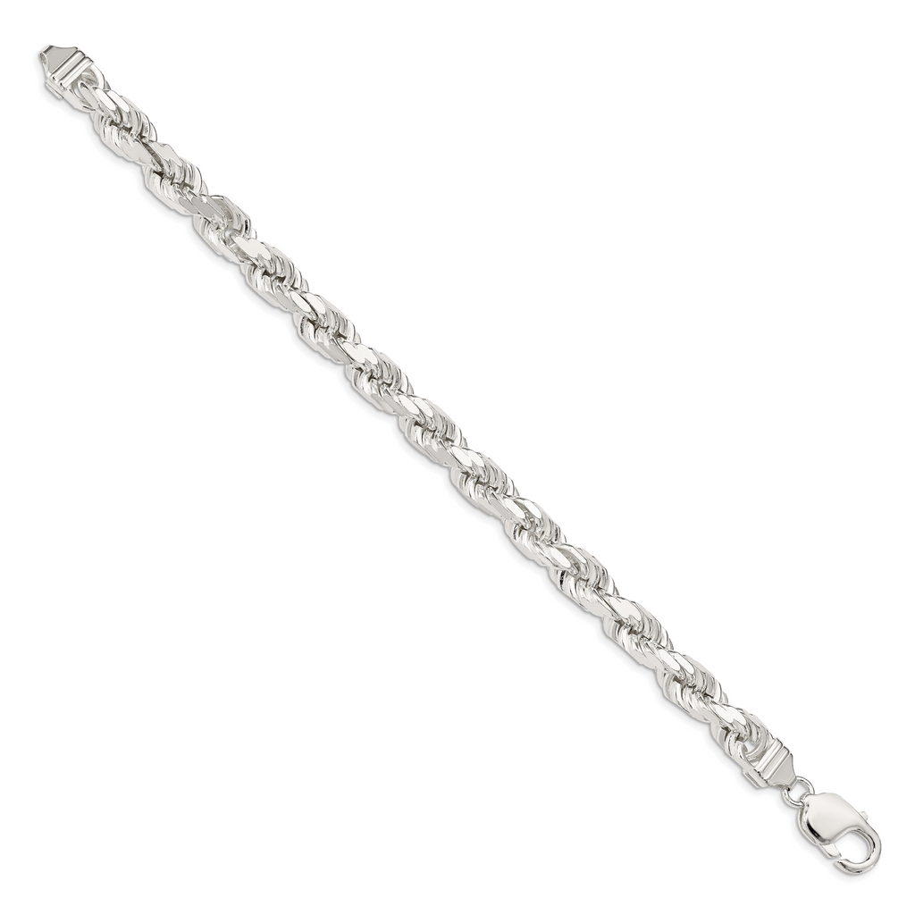 Sterling Silver 7.8mm Diamond-cut Rope Chain