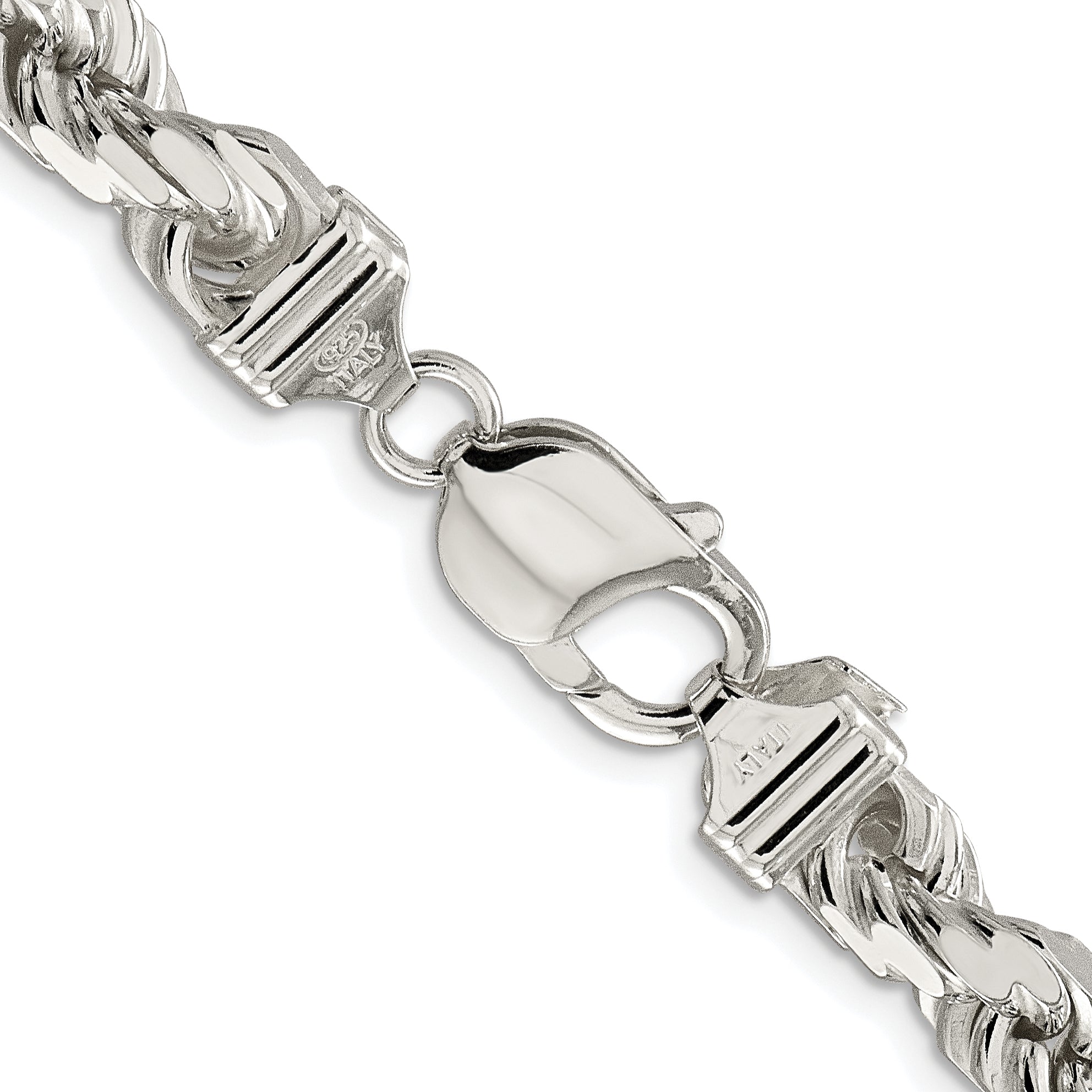 Sterling Silver Rhodium-plated 7.8mm Diamond-cut Rope Chain