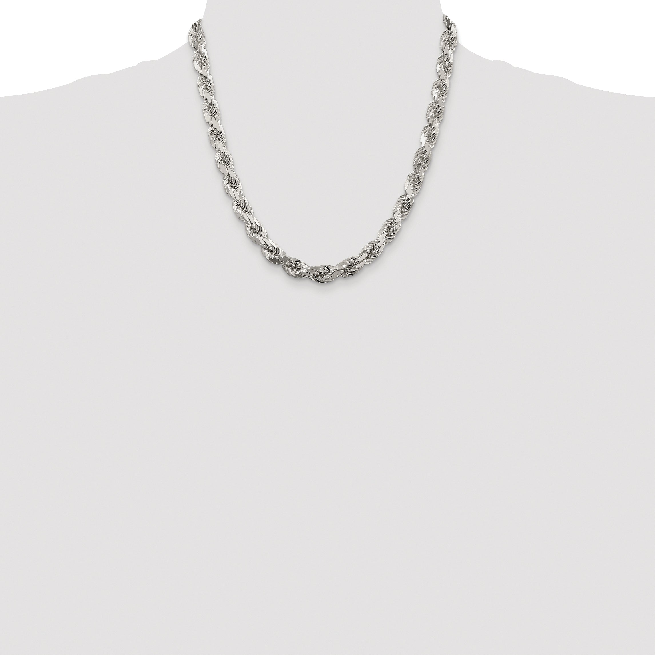 Sterling Silver Rhodium-plated 7.8mm Diamond-cut Rope Chain
