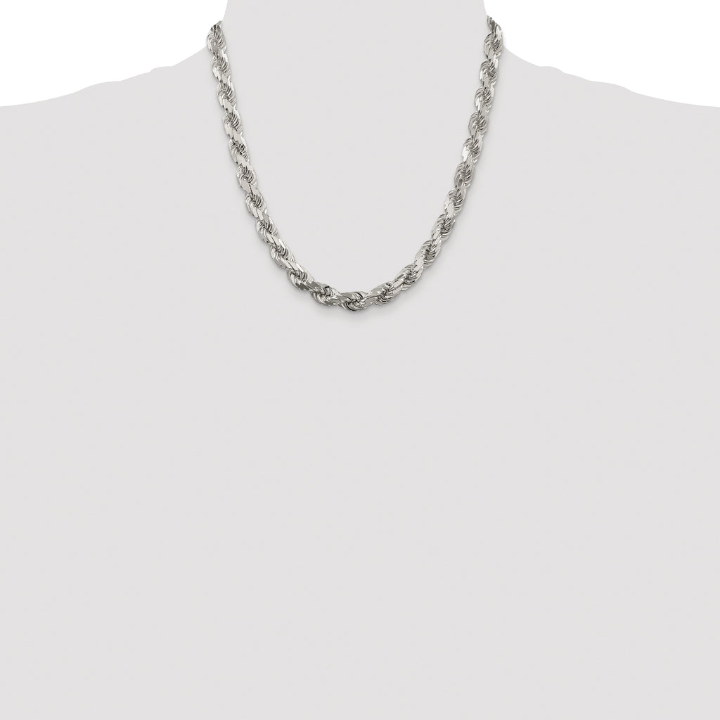 Sterling Silver Rhodium-plated 7.8mm Diamond-cut Rope Chain