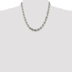 Sterling Silver Rhodium-plated 7.8mm Diamond-cut Rope Chain